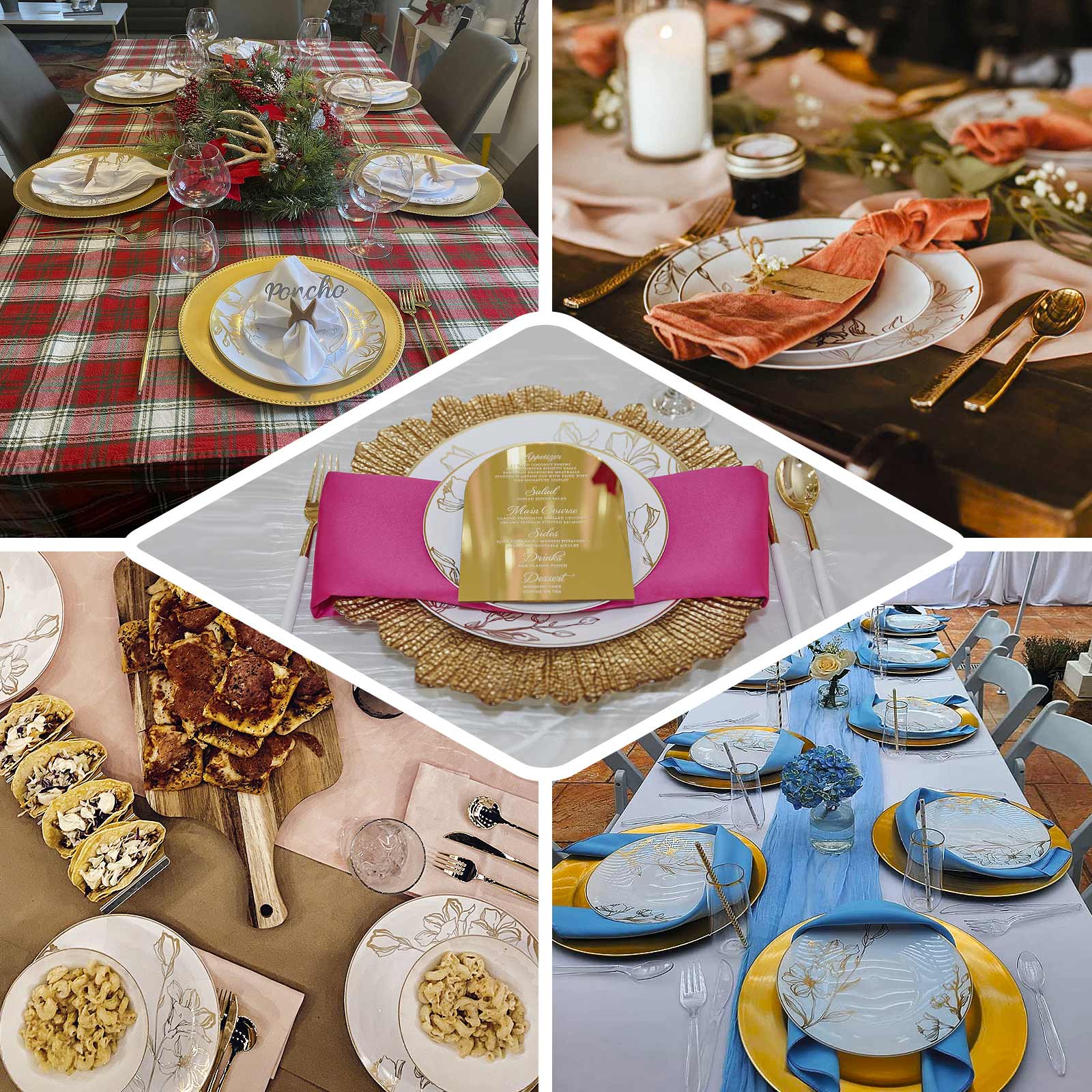Hot Deal! Set of 20 Disposable Plastic Dinner and Dessert Plates in White with Gold Floral Design for Special Occasions
