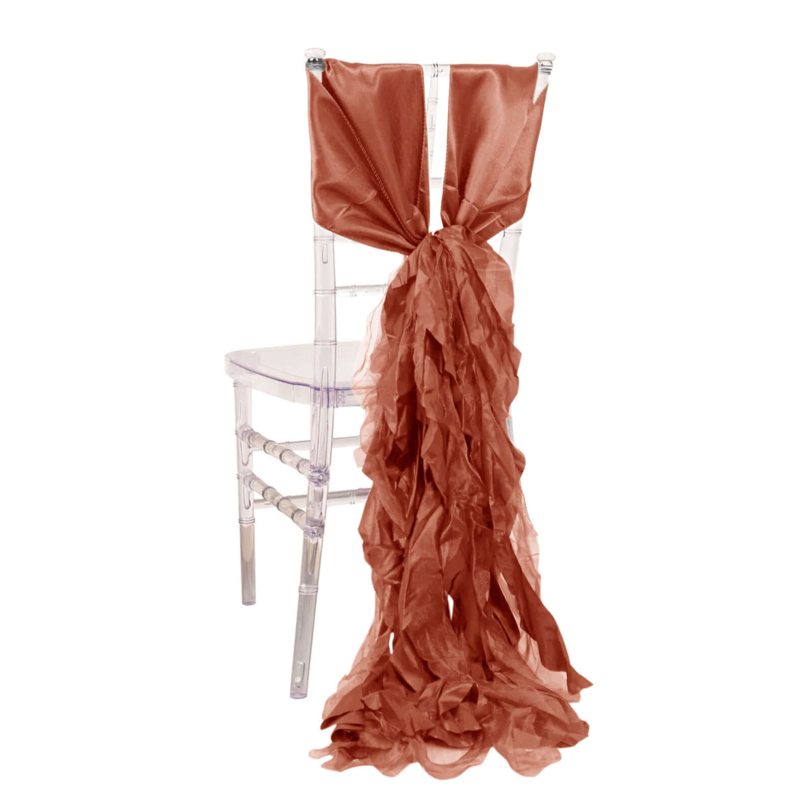 5-Pack Terracotta (Rust) Chiffon Satin Curly Willow Chair Sashes - Easy Install