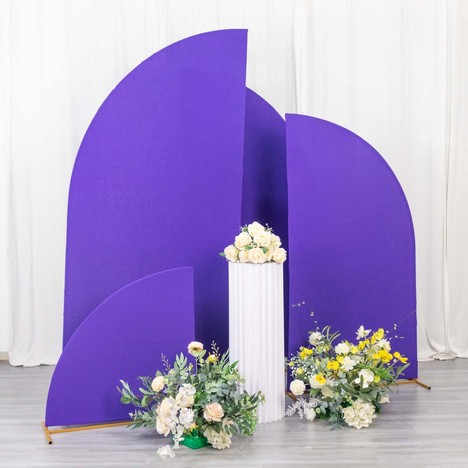 Hot Sale! Set of 4 Custom-Fitted Matte Purple Spandex Half Moon Wedding Arch Backdrop Covers in 4 Sizes