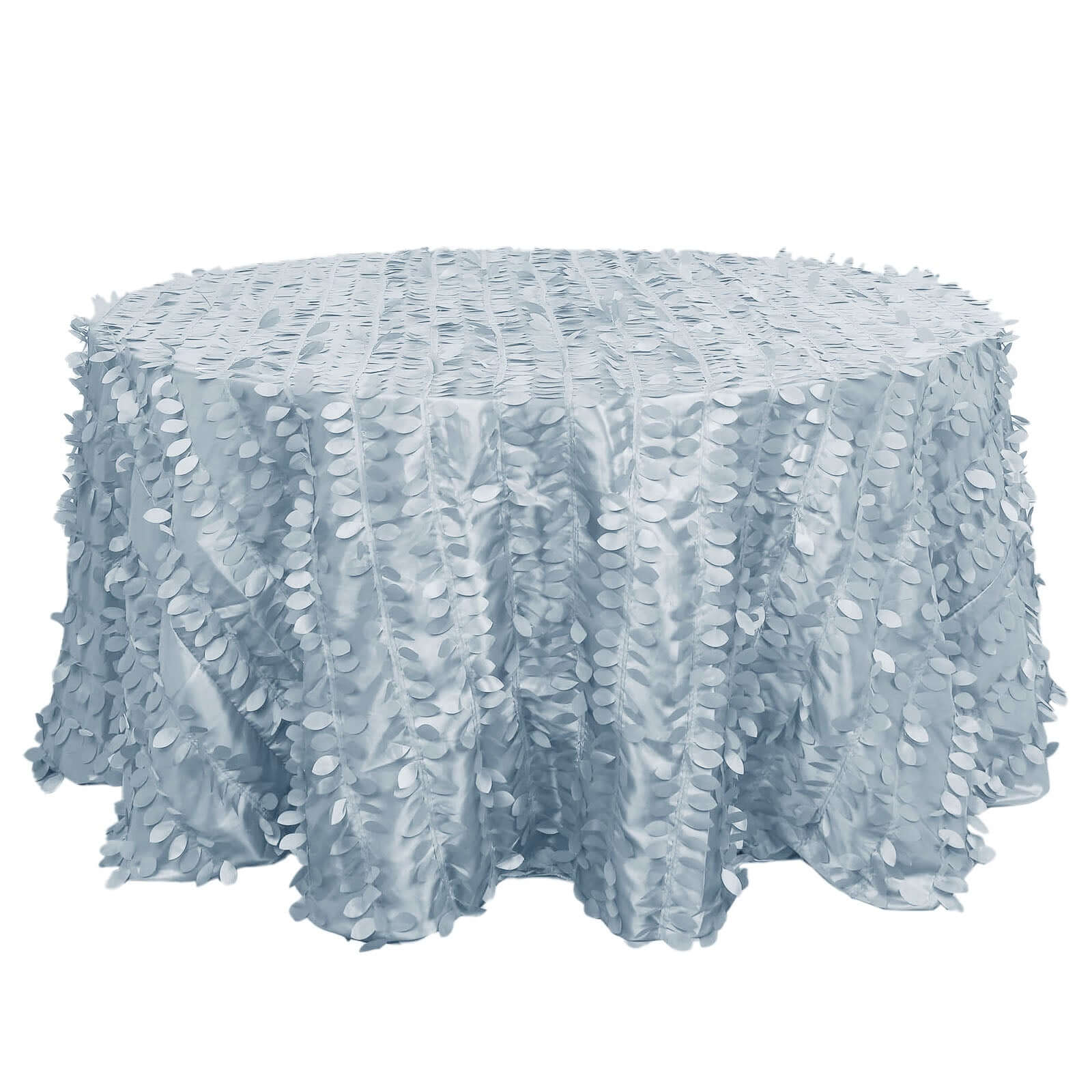 Exclusive Dusty Blue Taffeta 132' Round Tablecloth with 3D Leaf Petal Design