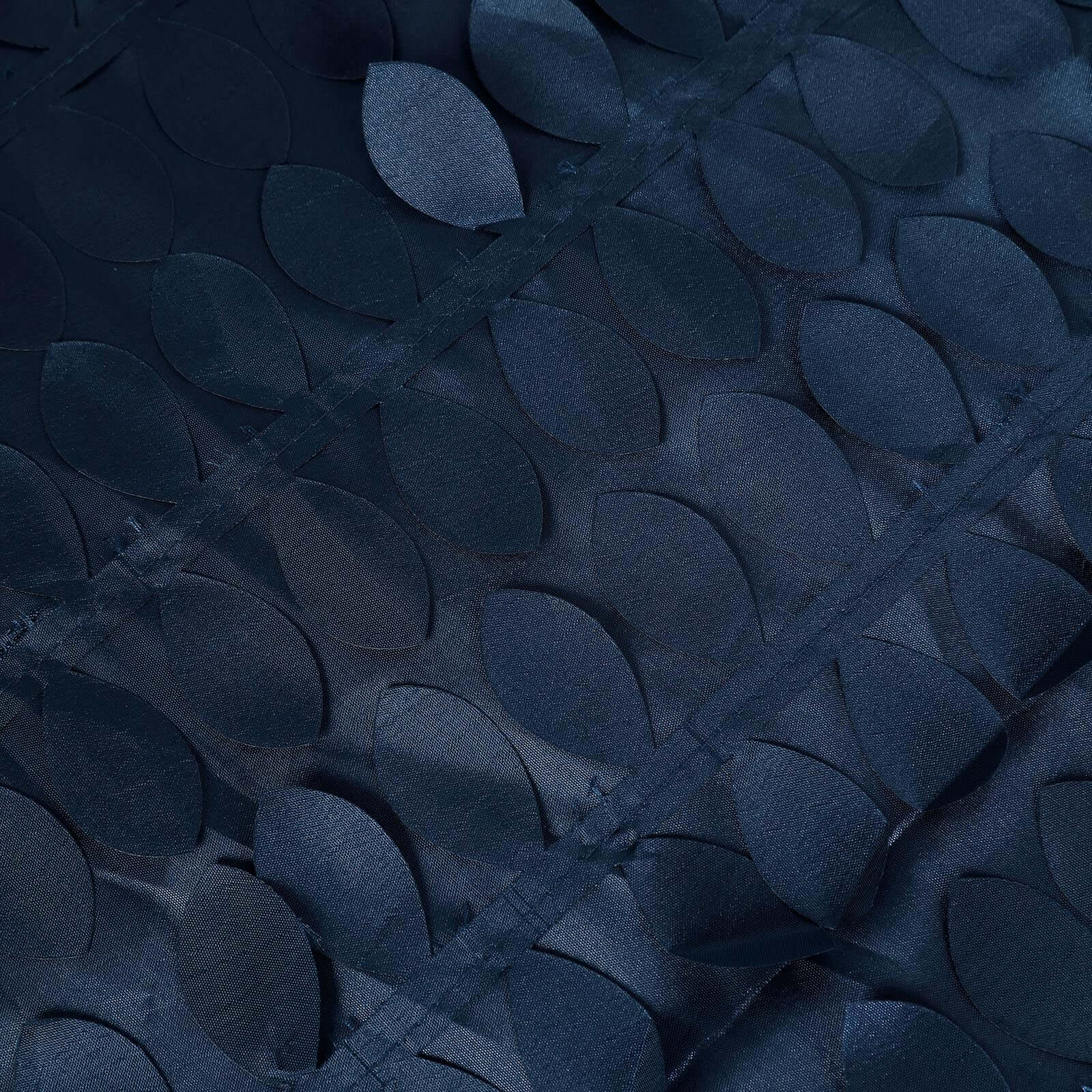 Navy Blue 120" Round Taffeta Tablecloth with Stunning 3D Leaf Petal Design