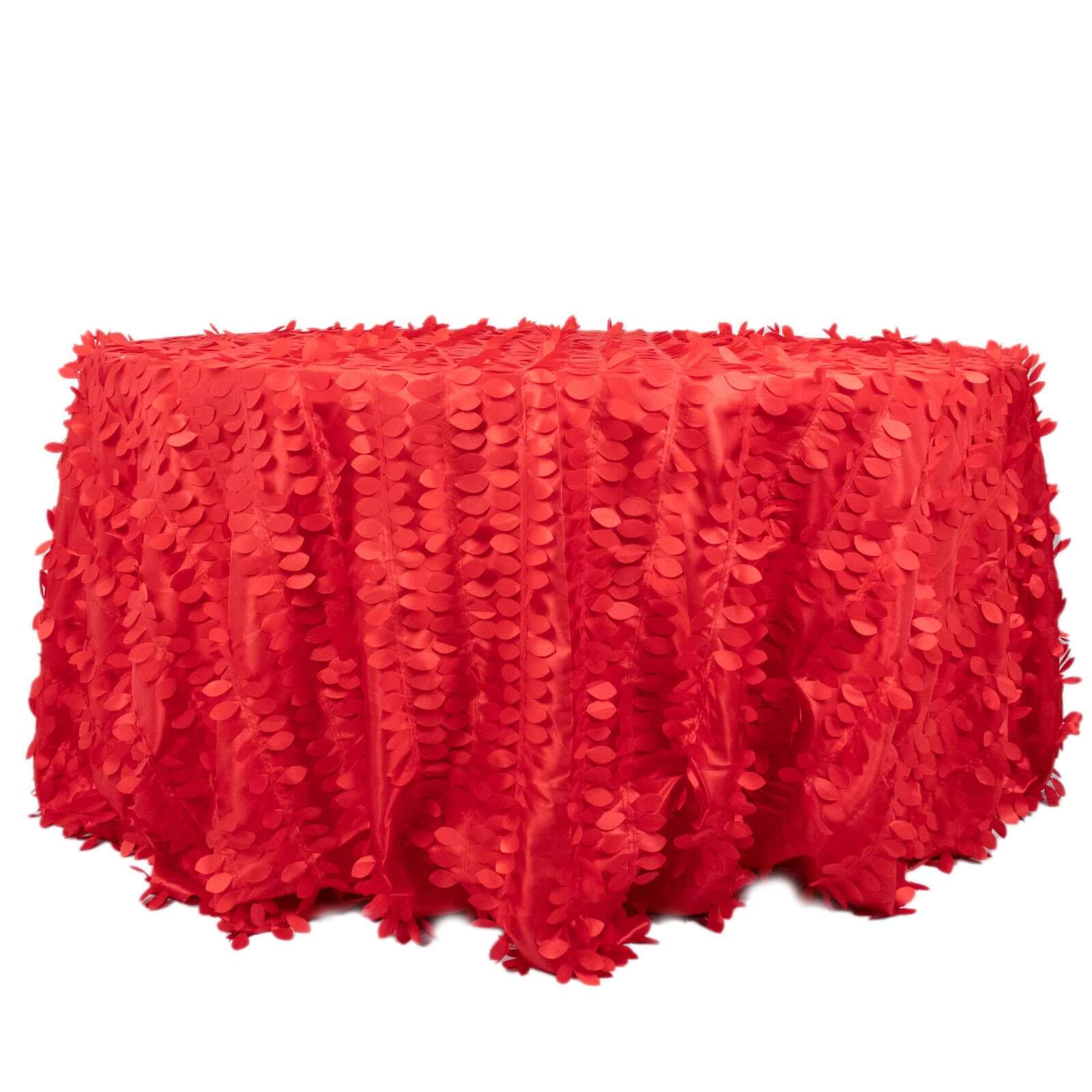 Hot Sale! Red 132-Inch Round Taffeta Tablecloth with 3D Leaf Petal Design