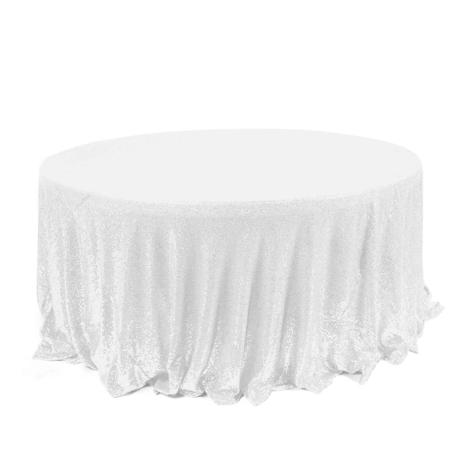 White Seamless Glittering 120 Round Sequin Tablecloth for Elegant Events