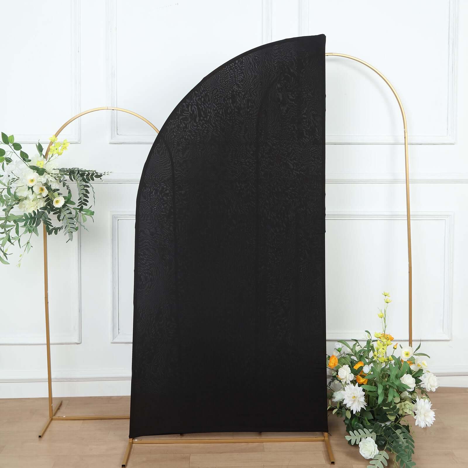 Hot Sale! Custom-Fitted 6ft Matte Black Spandex Half Moon Chiara Wedding Arch Backdrop Stand Cover