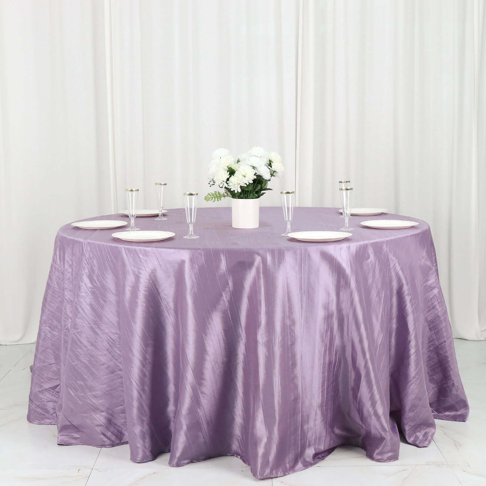 Seamless Crinkle Taffeta 132' Round Tablecloth in Violet Amethyst