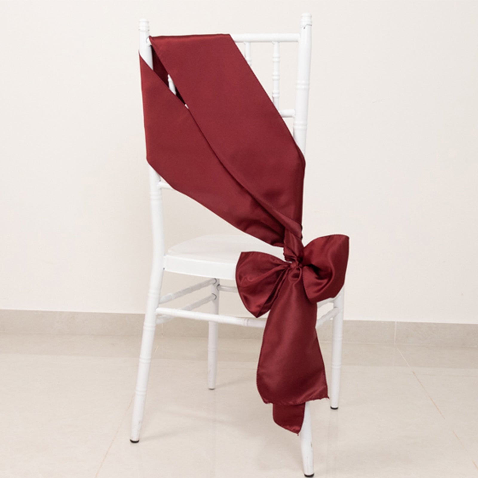 Set of 5 Lamour Satin Burgundy Chair Sashes, 6x106 - Elegant Reusable Decor