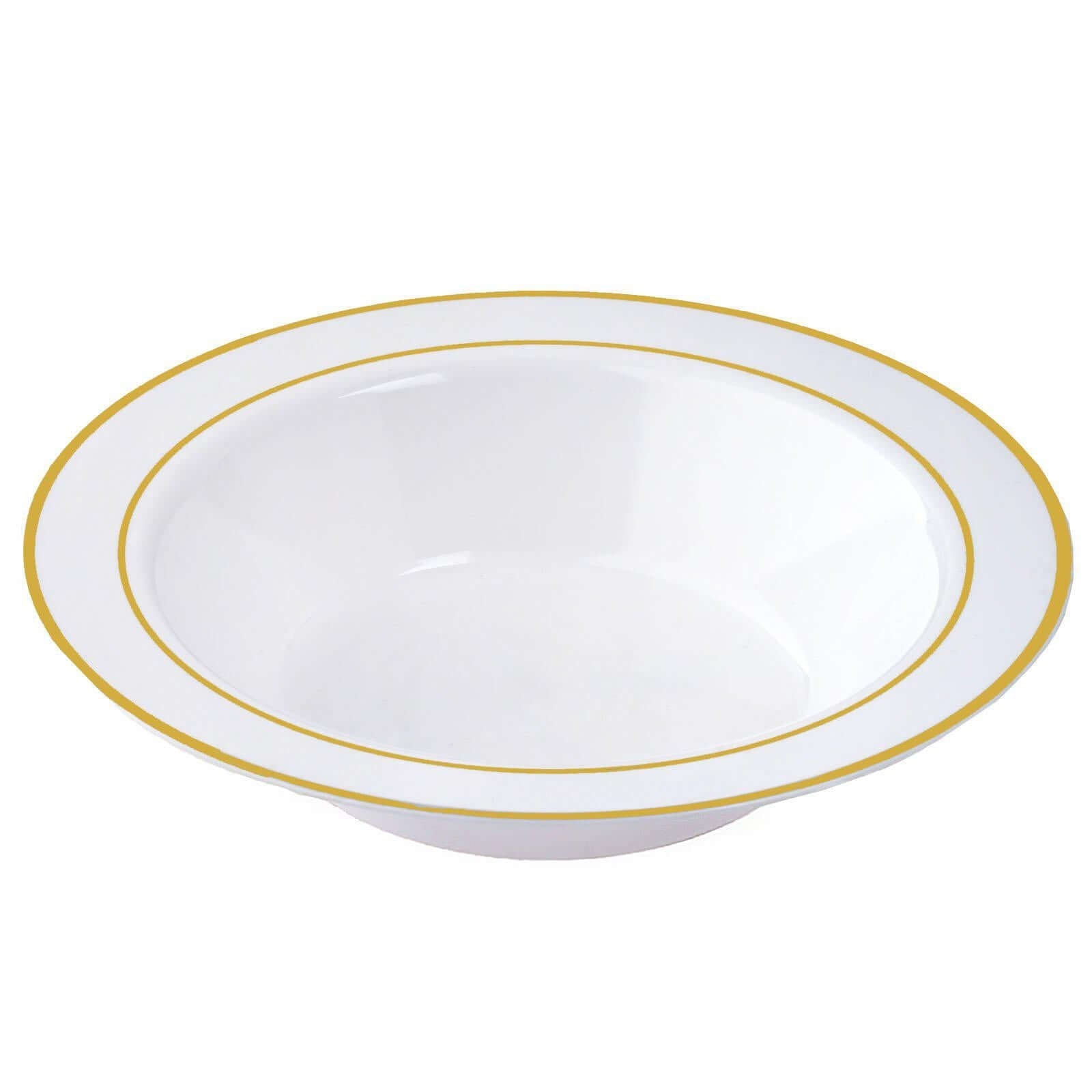 Hot Deal! 10-Pack of 12oz Disposable Plastic Soup Bowls with Elegant Gold Rim, White Color for Parties