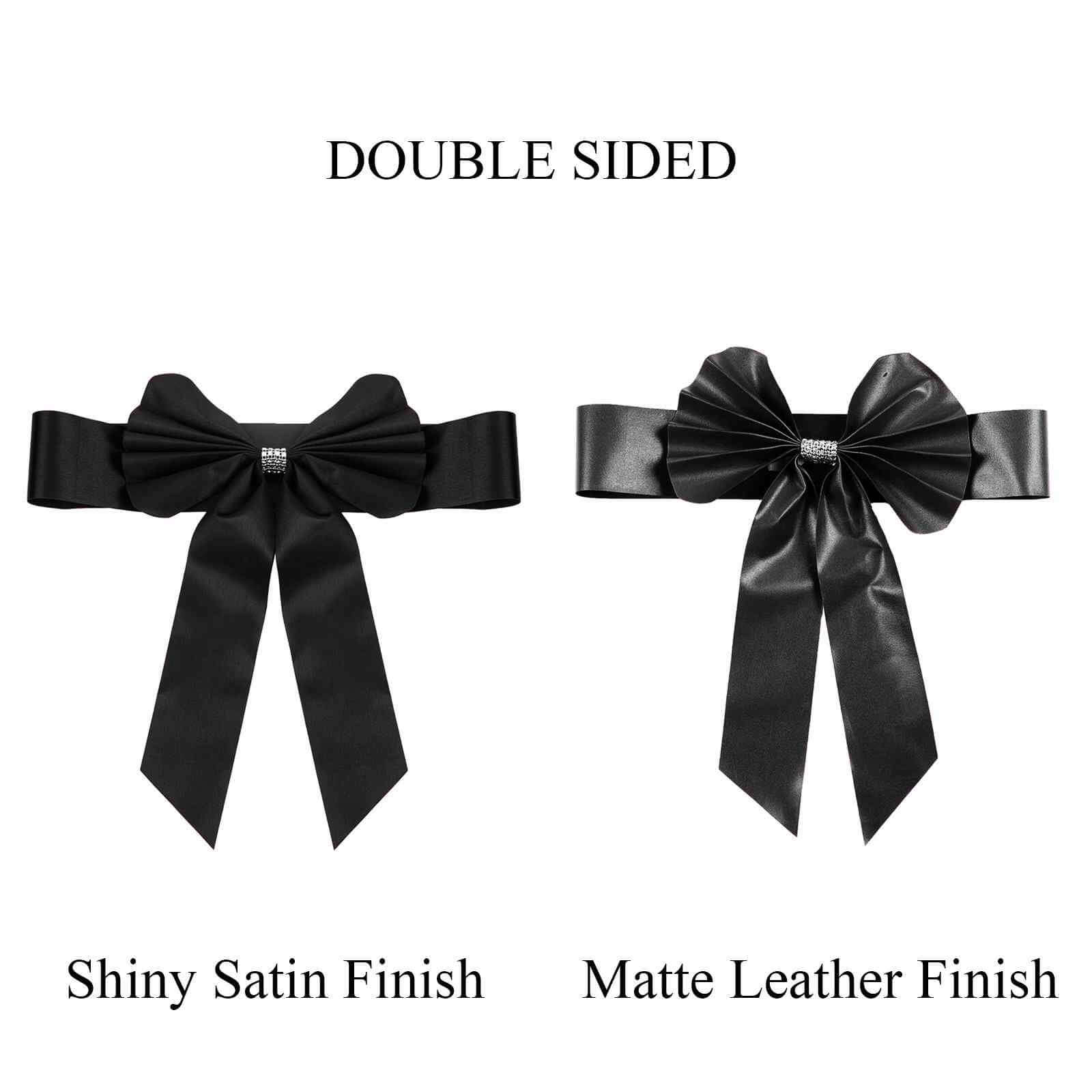 5-Pack Black Satin Faux Leather Chair Sashes with Diamond Rhinestone Buckles - Luxurious Party Decor