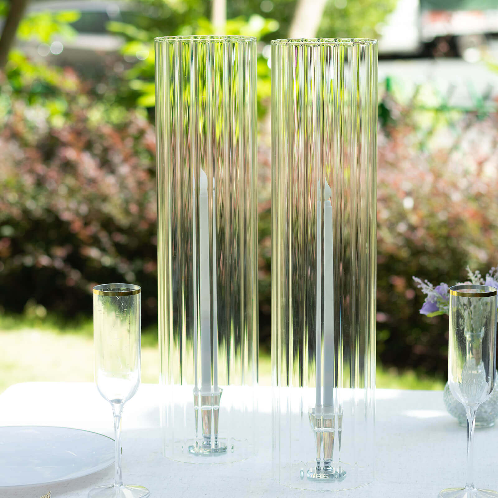 Hot Deal! 2-Pack 20" Clear Ribbed Glass Hurricane Shades for Stylish Candle Holders