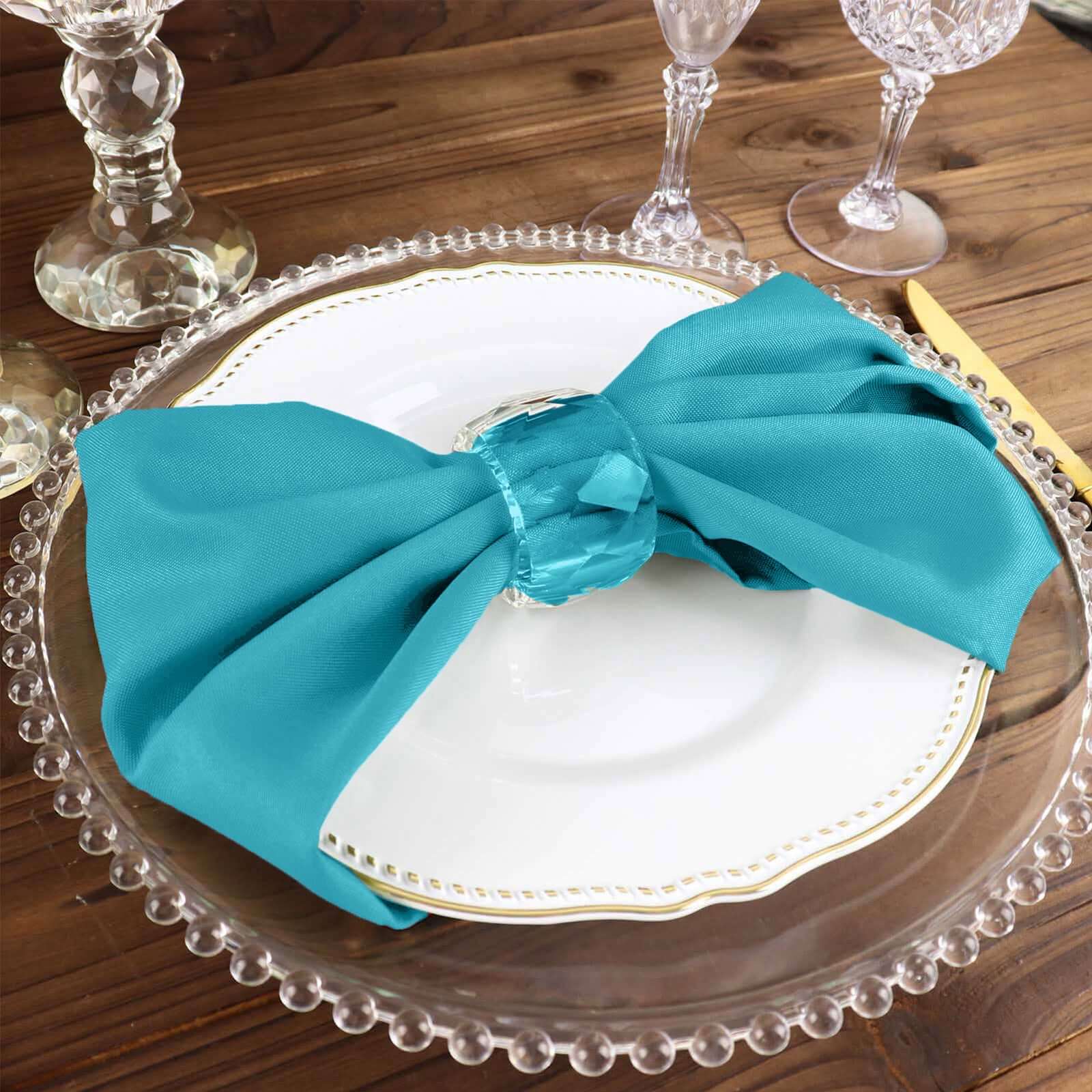 Set of 5 Turquoise 17x17 Polyester Dinner Napkins - Durable & Anti - Wrinkle