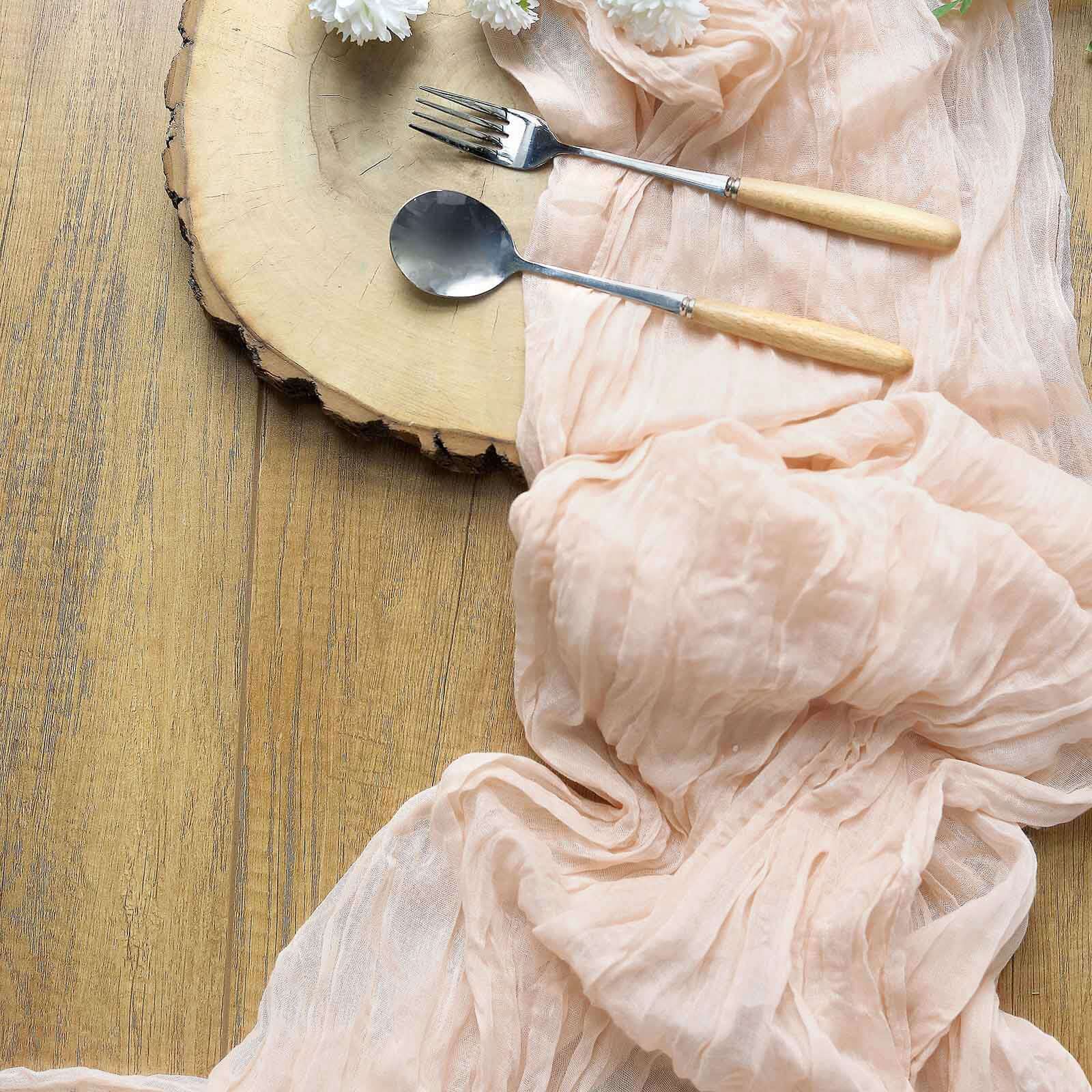 10ft Blush Gauze Cheesecloth Table Runner in Rustic Boho Style