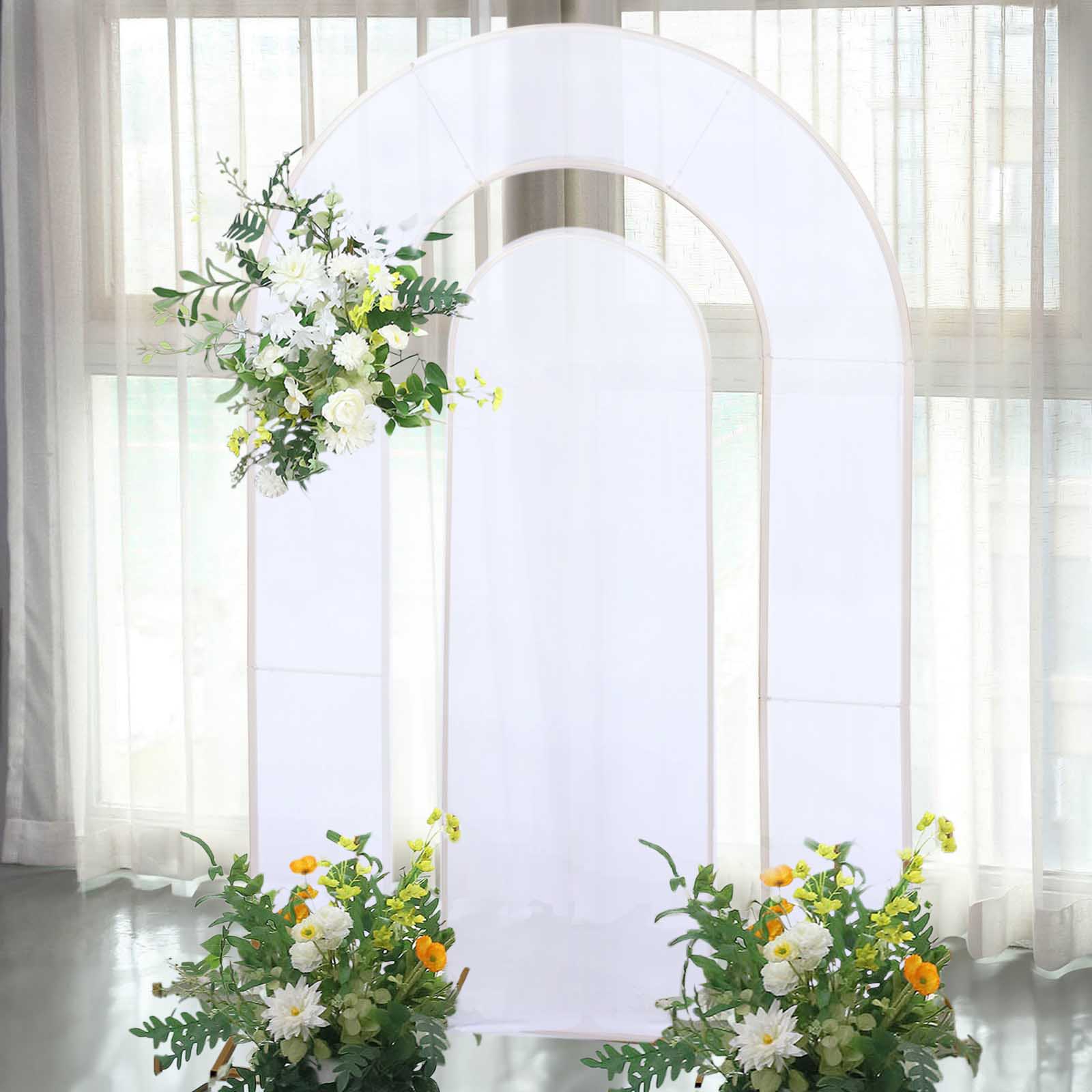 2-Piece White Spandex Wedding Arch Covers - 6ft & 8ft, Ideal for Round Top & Double Arch Stands
