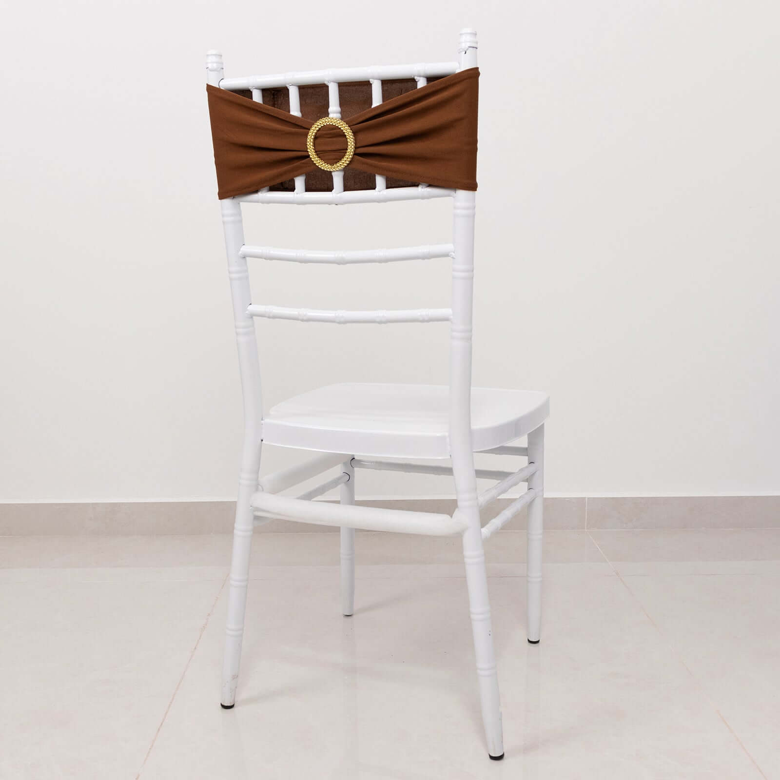 Hot Sale! 5-Piece Set of Reusable Cinnamon Brown Spandex Chair Sashes with Gold Rhinestone Buckles, 5x14