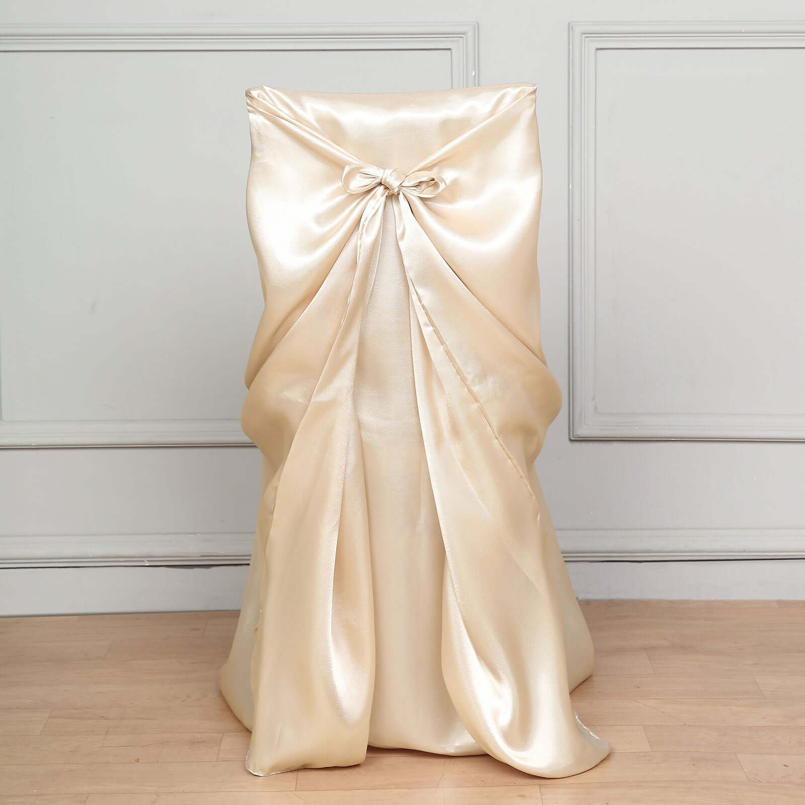 Durable Beige Satin Self-Tie Chair Covers - Universal Design for Folding, Dining & Banquet Chairs