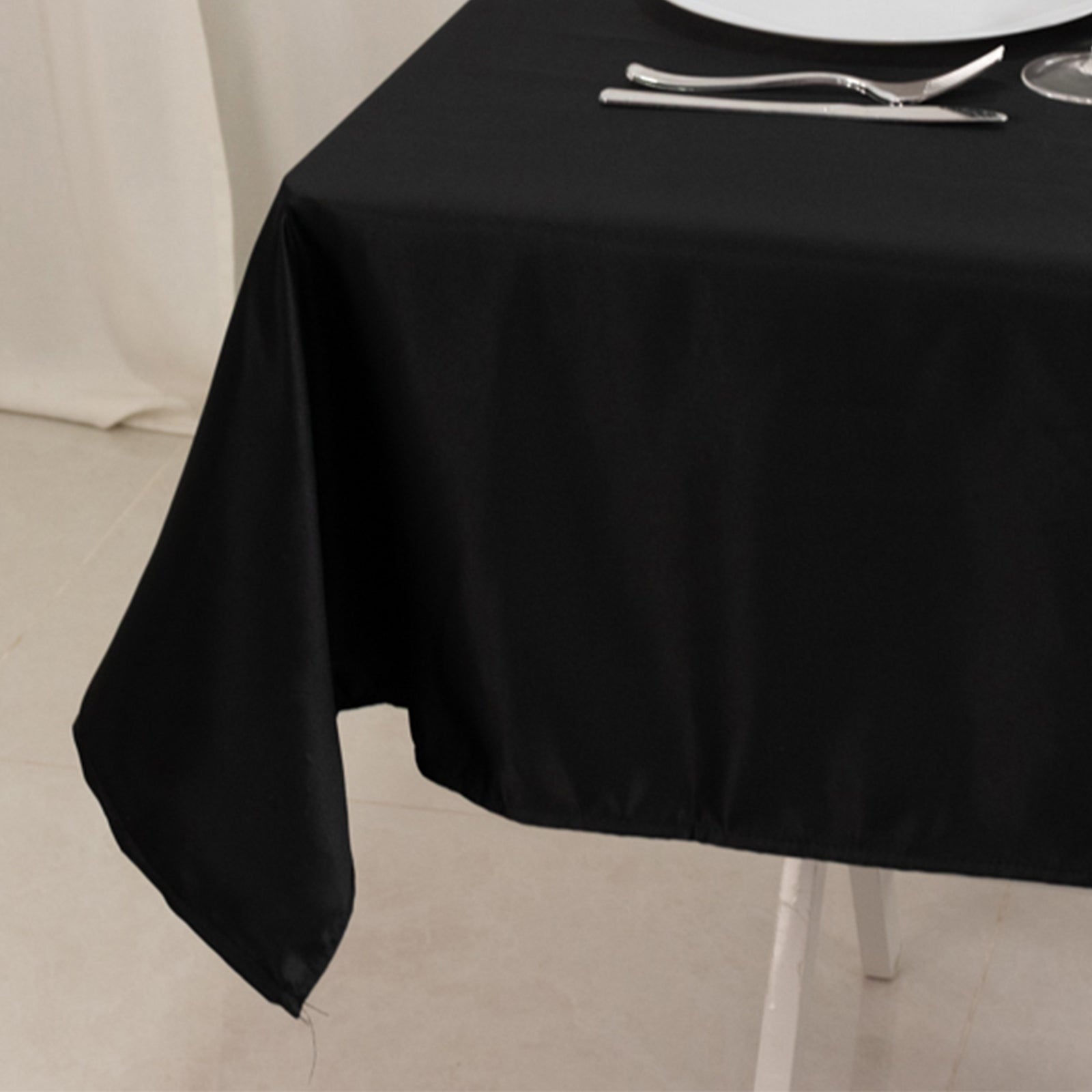 Black Lamour Satin 54x54 Square Table Overlay - Durable & Silk-Like for Weddings & Parties