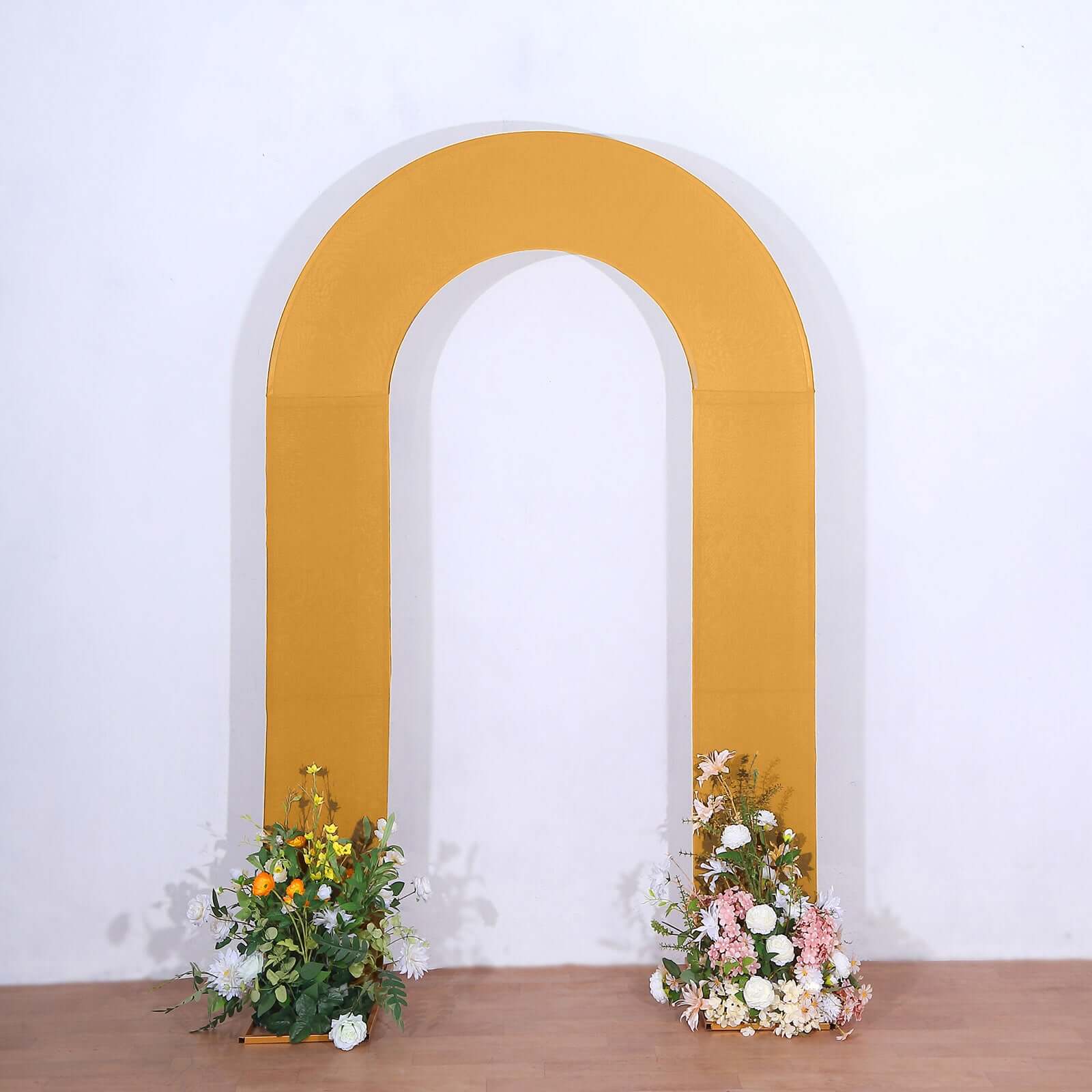 Hot Sale! 8ft Gold Spandex U-Shaped Double-Sided Fitted Wedding Arch Cover