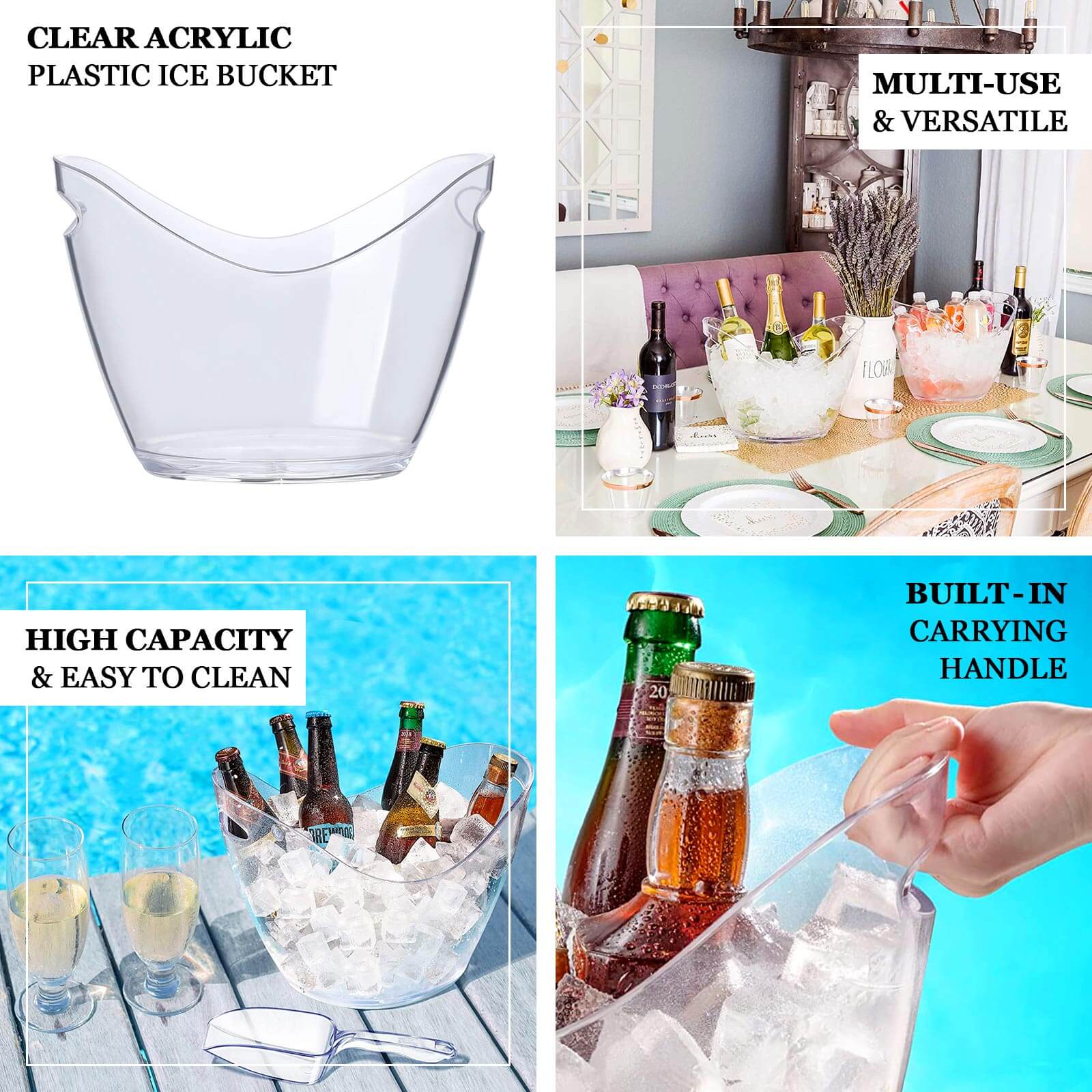 Large Capacity Clear Plastic Boat-Shaped Ice & Drinks Bucket for Indoor/Outdoor Parties