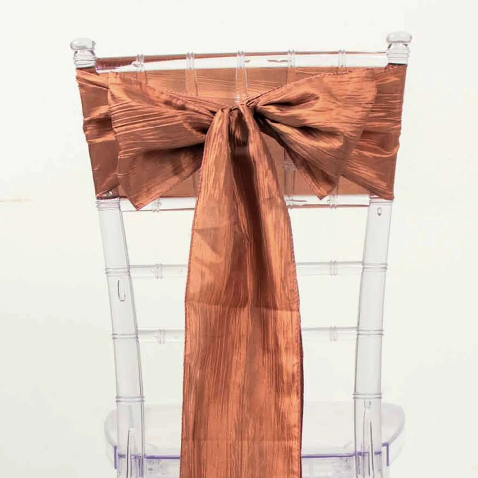 5-Piece Terracotta (Rust) Accordion Crinkle Taffeta Chair Sashes 6x106 - Ideal for Weddings & Gatherings