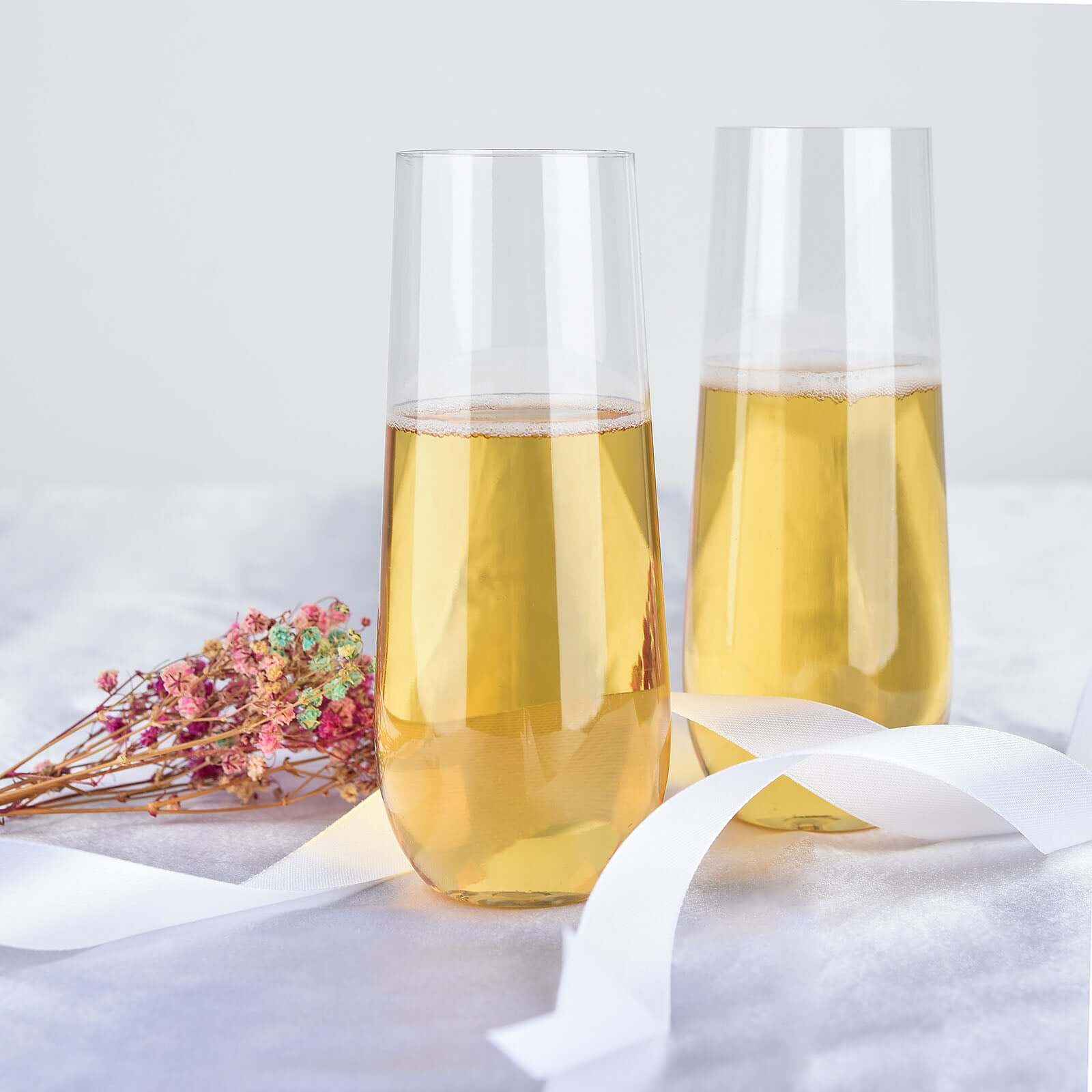 6-Piece Set of Reusable 9oz Clear Plastic Stemless Champagne Flutes - Perfect for All Occasions