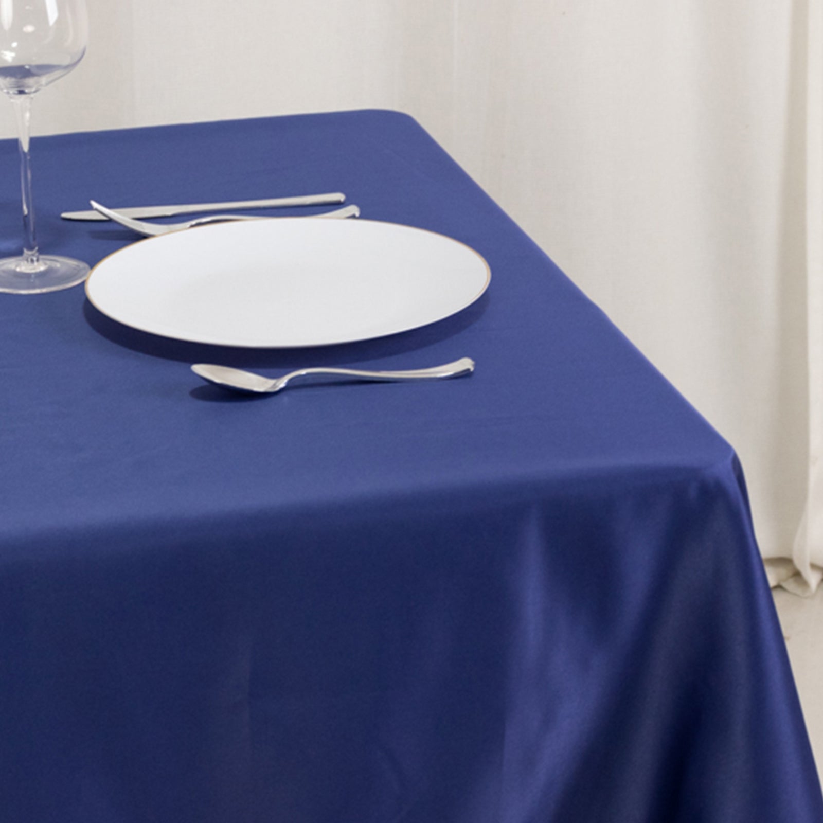 Navy Blue Durable Silk-Like Lamour Satin 54x54 Square Table Overlay