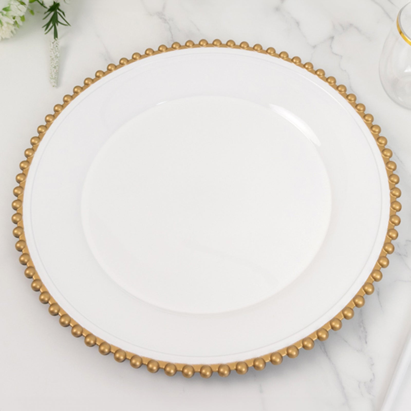 Hot Deal! 6-Pack 13-Inch White Acrylic Round Charger Plates with Gold Beaded Rim for Dinner Party