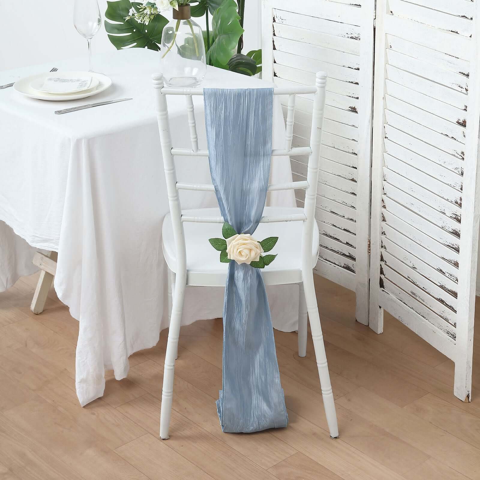 5-Pack Dusty Blue Taffeta Chair Sashes - Ideal for Weddings & Gatherings