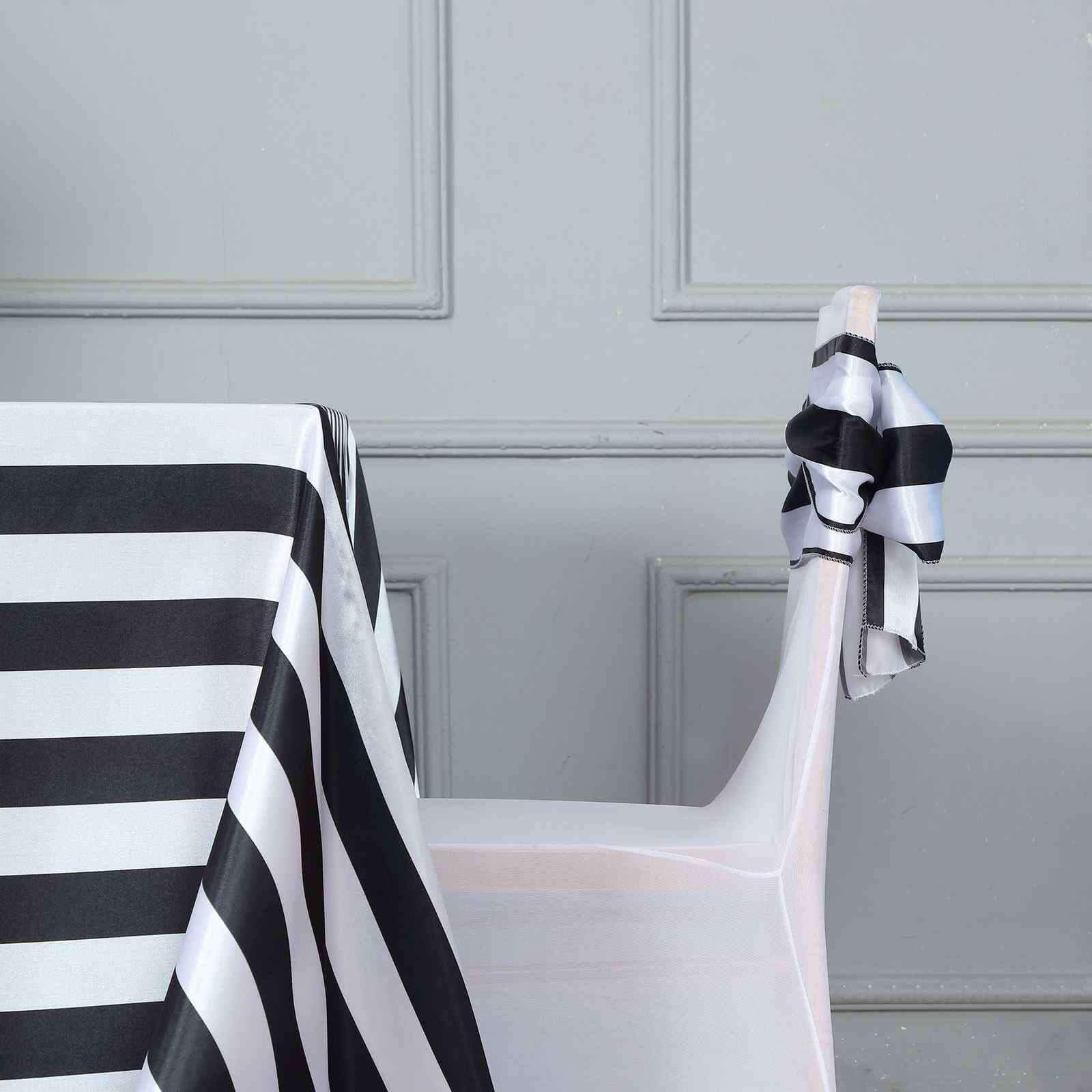 5-Pack Satin Chair Sashes in Black/White Stripes - Ideal Decor for Weddings and Gatherings