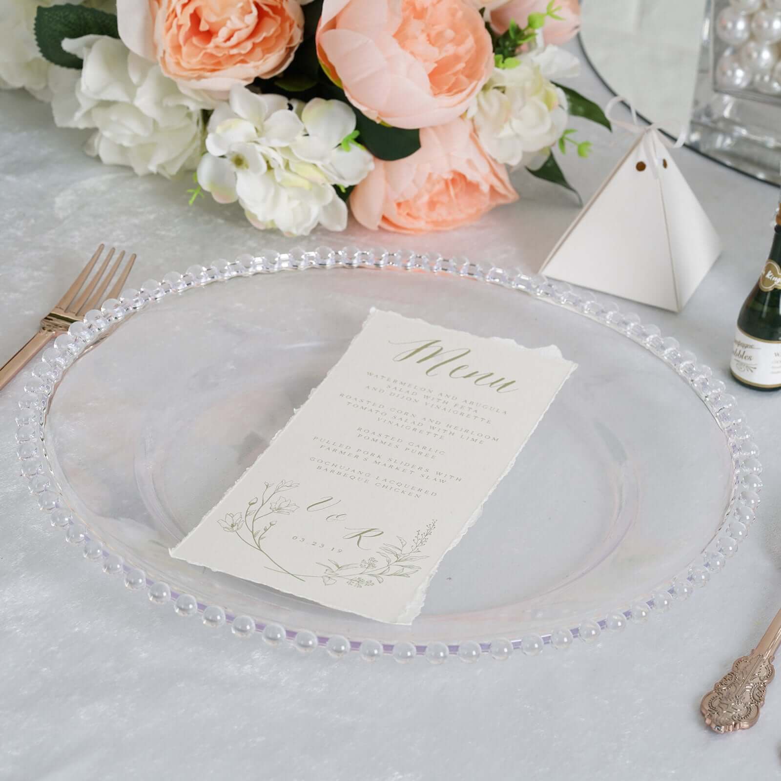 6-Pack Clear 13-Inch Acrylic Round Charger Plates with Beaded Rim - Ideal for Dinner Parties