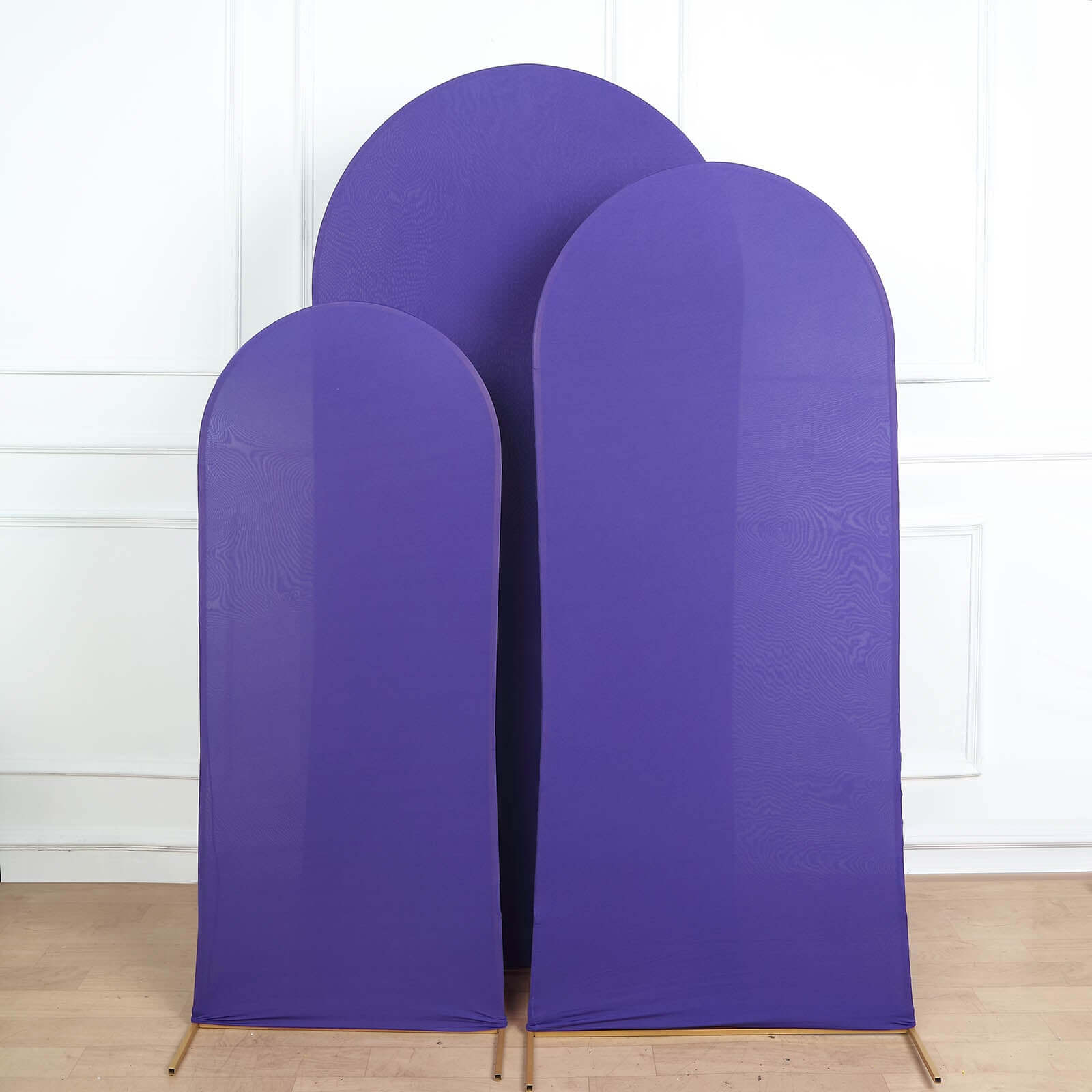 3-Piece Matte Purple Spandex Fitted Covers for 5ft, 6ft, 7ft Round Top Chiara Wedding Arch Stands