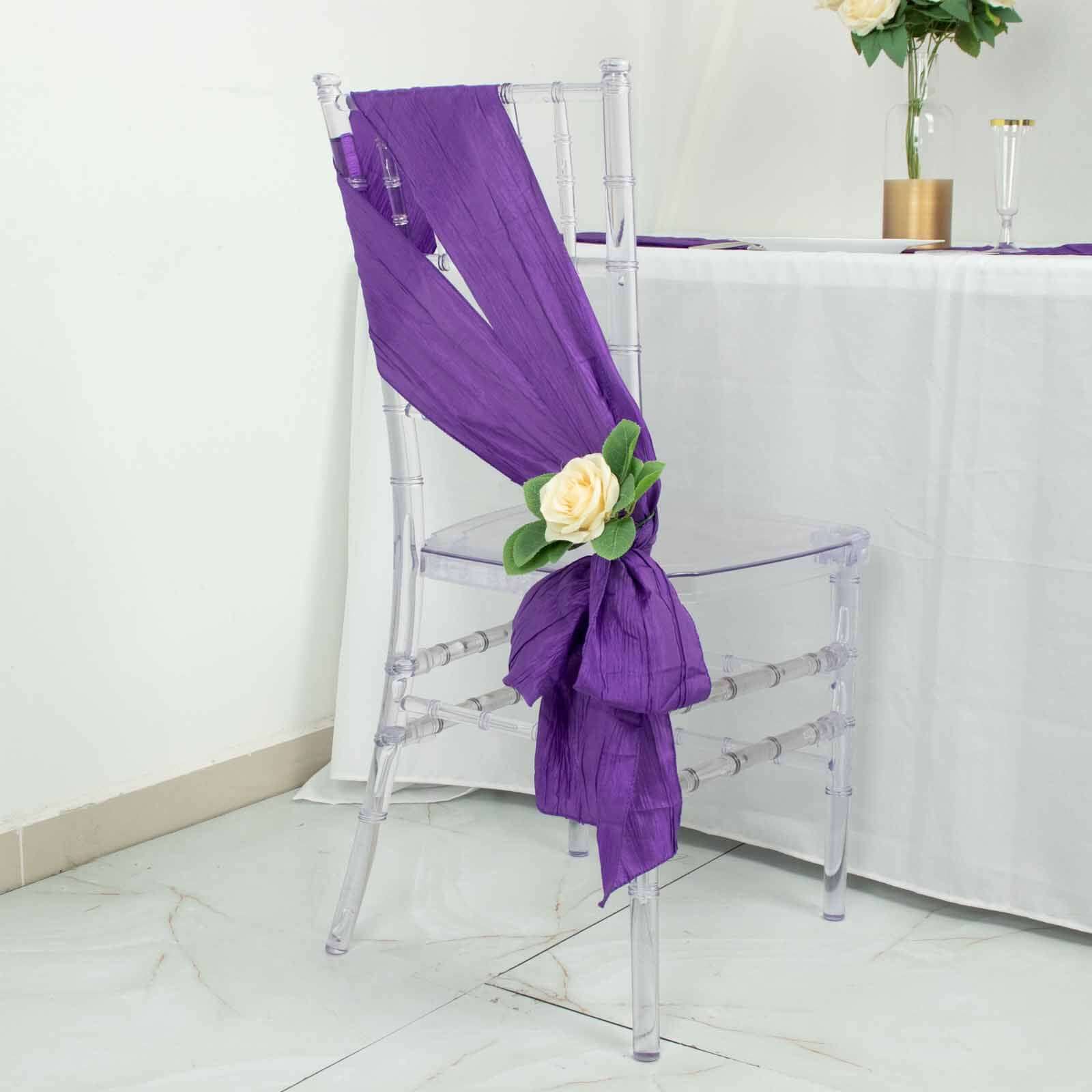 5-Pack Purple Crinkle Taffeta Chair Sashes - Ideal for Weddings and Gatherings