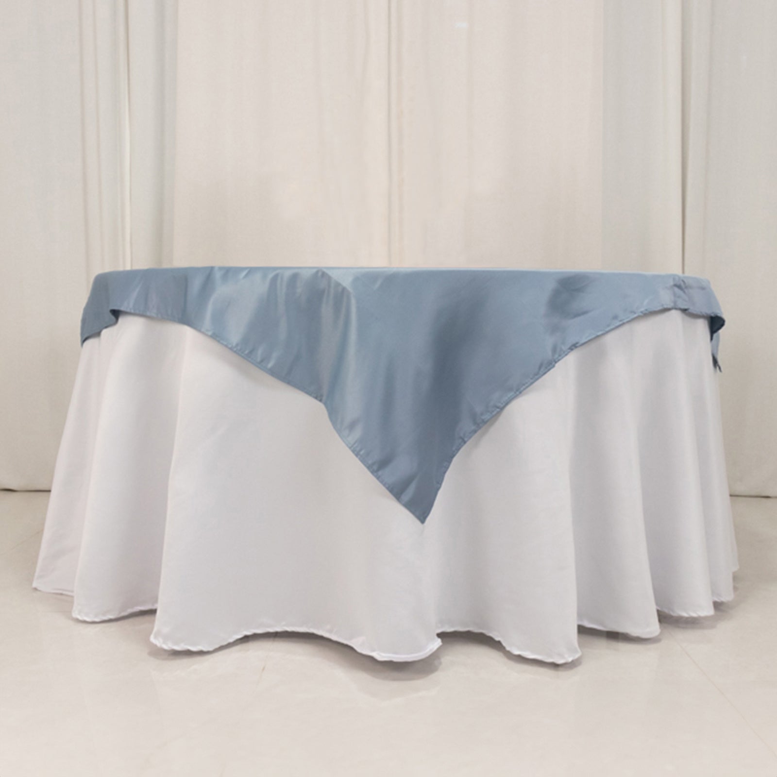 Exclusive Dusty Blue Lamour Satin 54x54 Square Table Overlay - Durable & Silk-Like