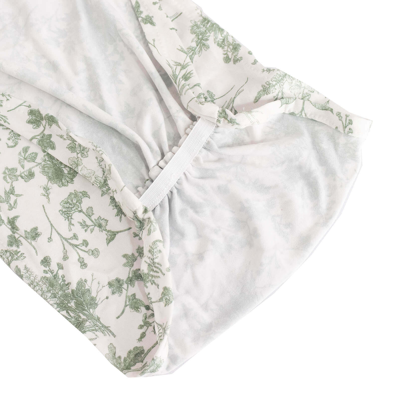 Hot Deal! 5-Pack Wrinkle-Free Spandex Chair Sashes in White and Dusty Sage Green with French Toile Floral Pattern