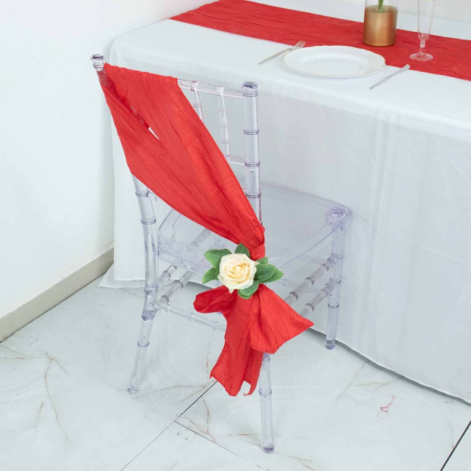 5-Pack Red Crinkle Taffeta Chair Sashes (6x106) - Ideal Decor for Weddings and Gatherings