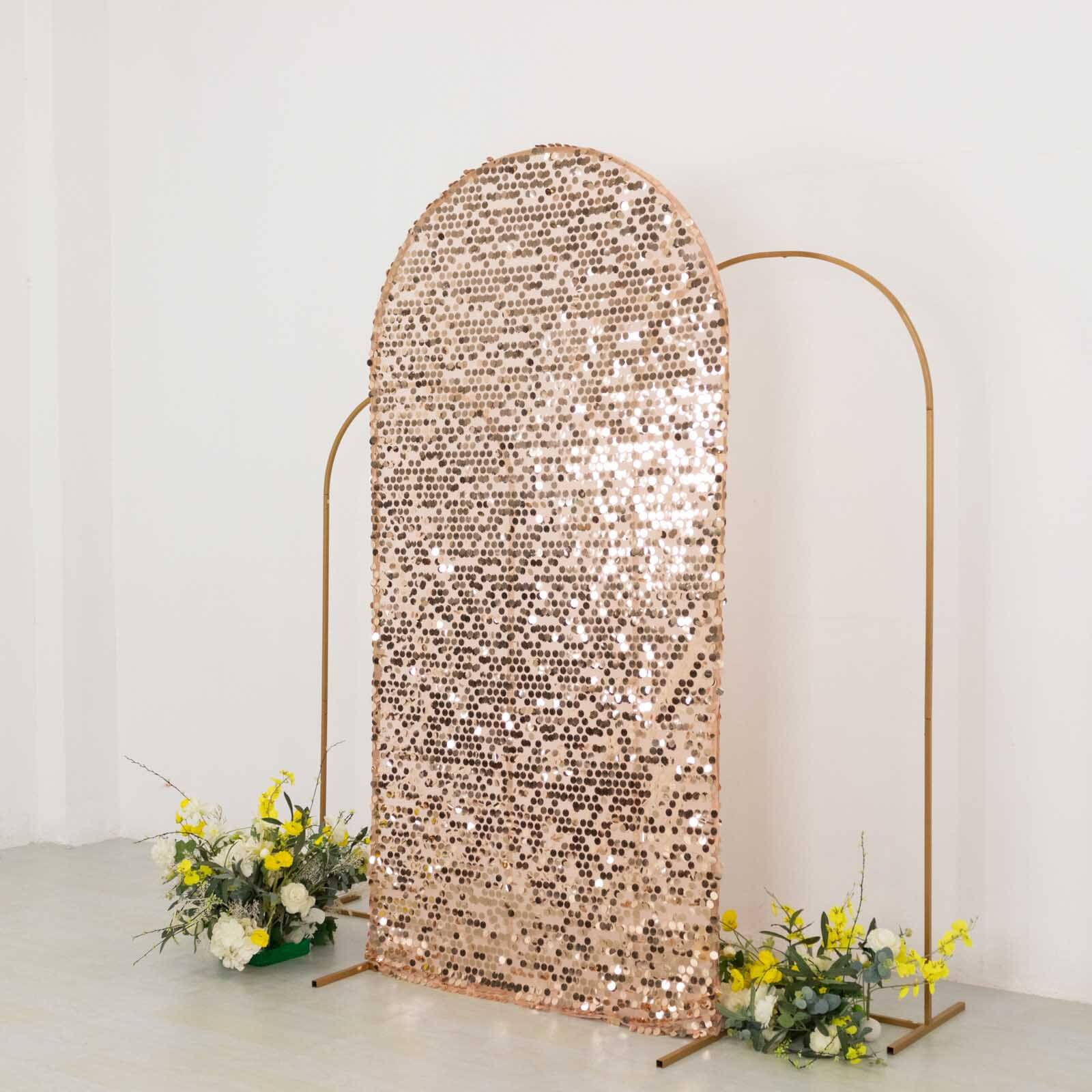 Sparkly 7ft Rose Gold Payette Sequin Fitted Cover for Round Top Wedding Arch - Ideal Decor!