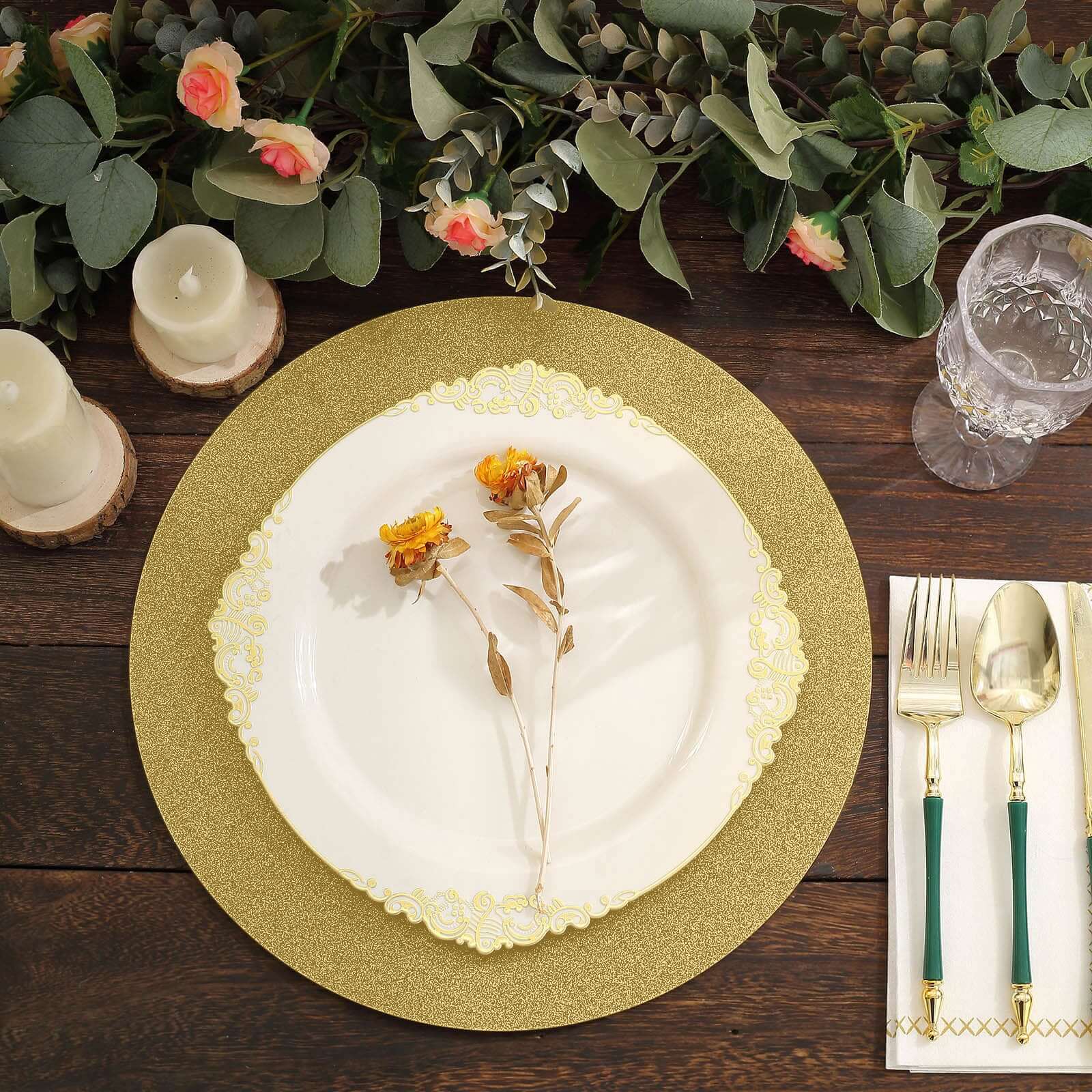 20-Piece Set of Disposable Gold Glitter Paper Placemats - 210GSM, 13" for Elegant Events