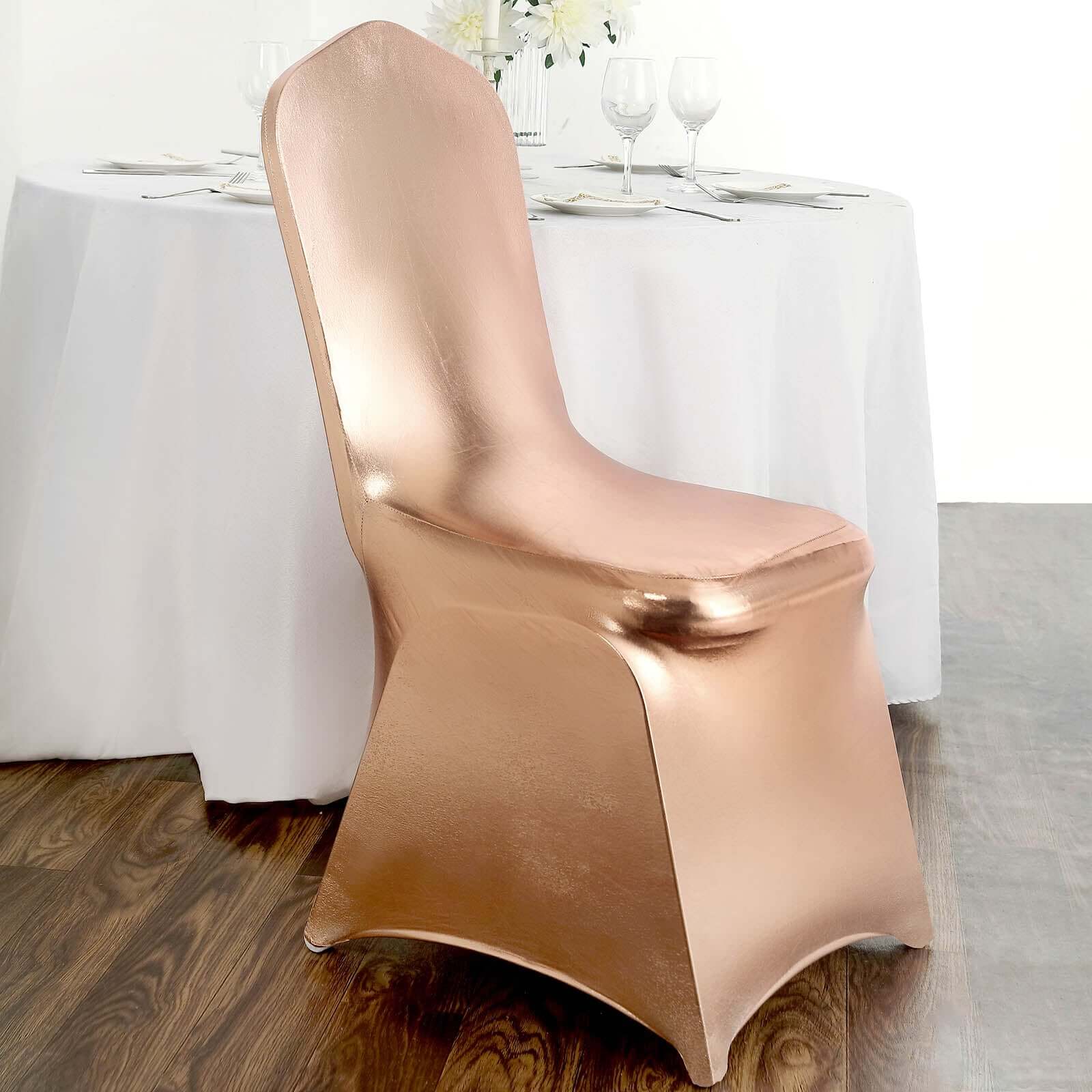 Metallic Rose Gold Glittering Spandex Fitted Slipcover for Banquet Chairs