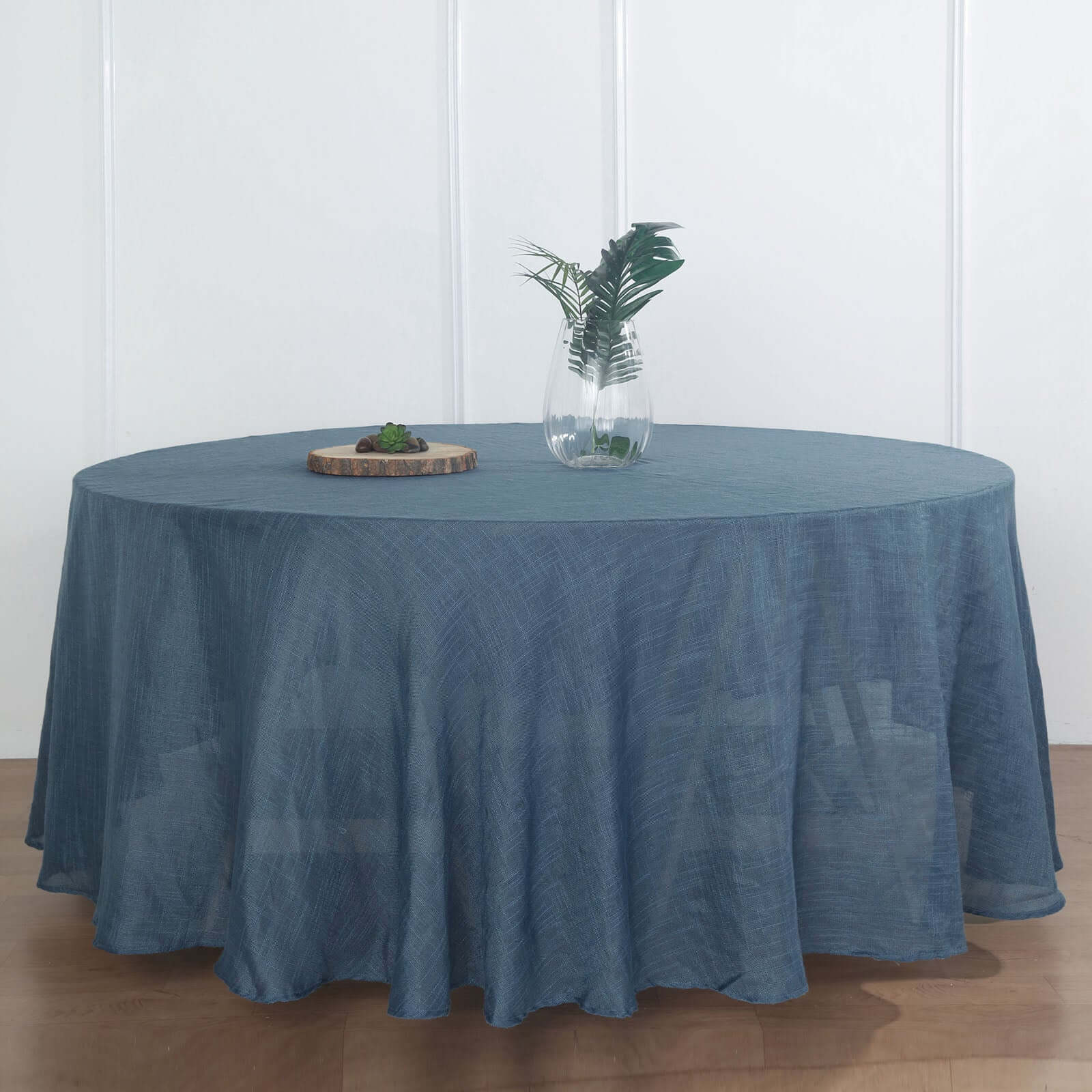 Premium Blue Faux Linen 120' Round Wrinkle-Resistant Tablecloth