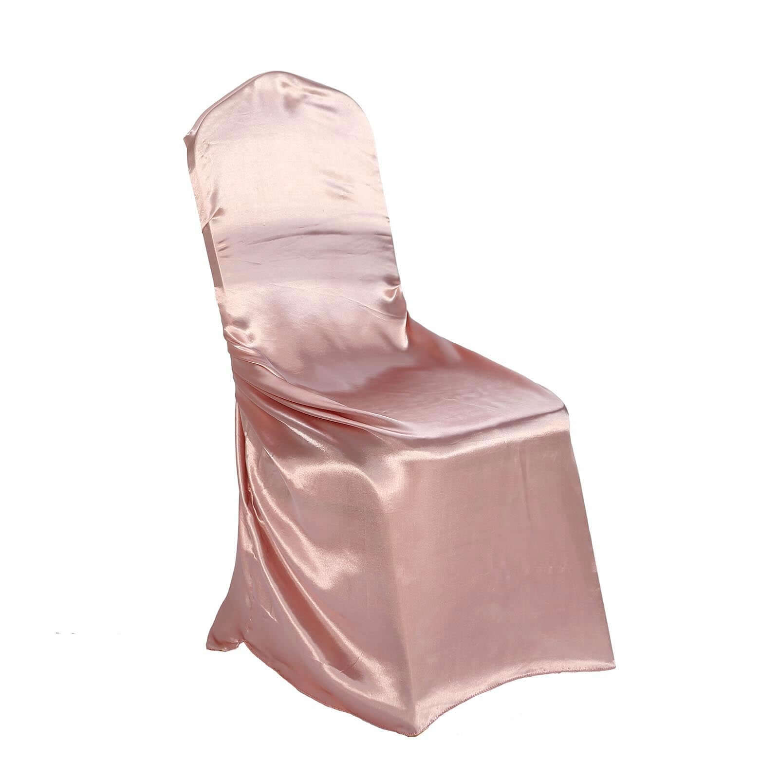 Durable Dusty Rose Satin Self - Tie Chair Cover for Folding, Dining & Banquet Chairs