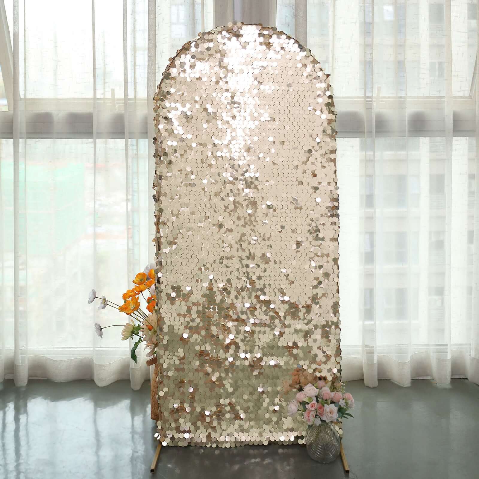 Sparkly 5ft Champagne Double-Sided Sequin Backdrop Cover for Wedding Arch - Perfect Decor!