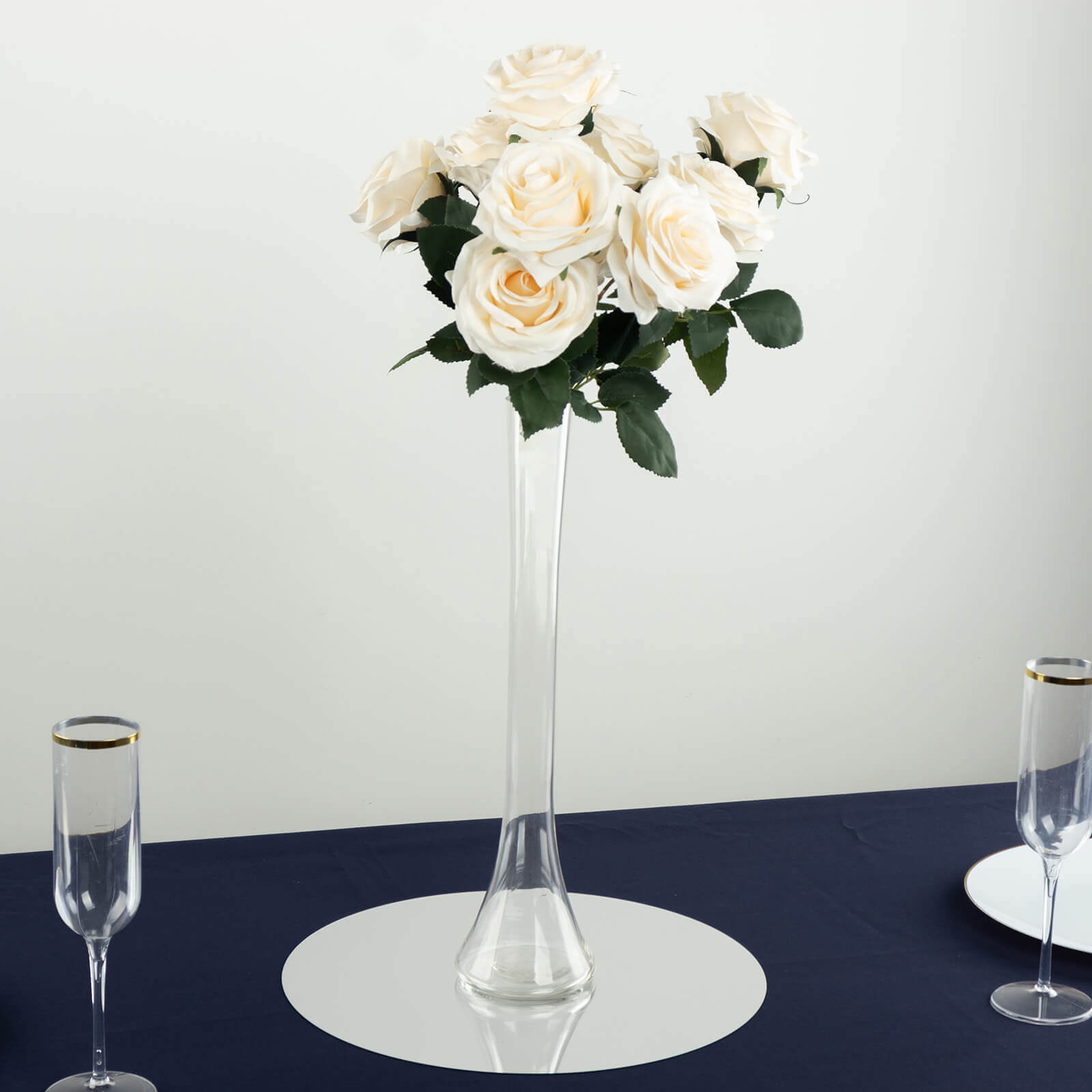 Set of 6 Clear Hand - Blown Glass Eiffel Tower Vases with Round Base, 16 Inches Tall for Weddings