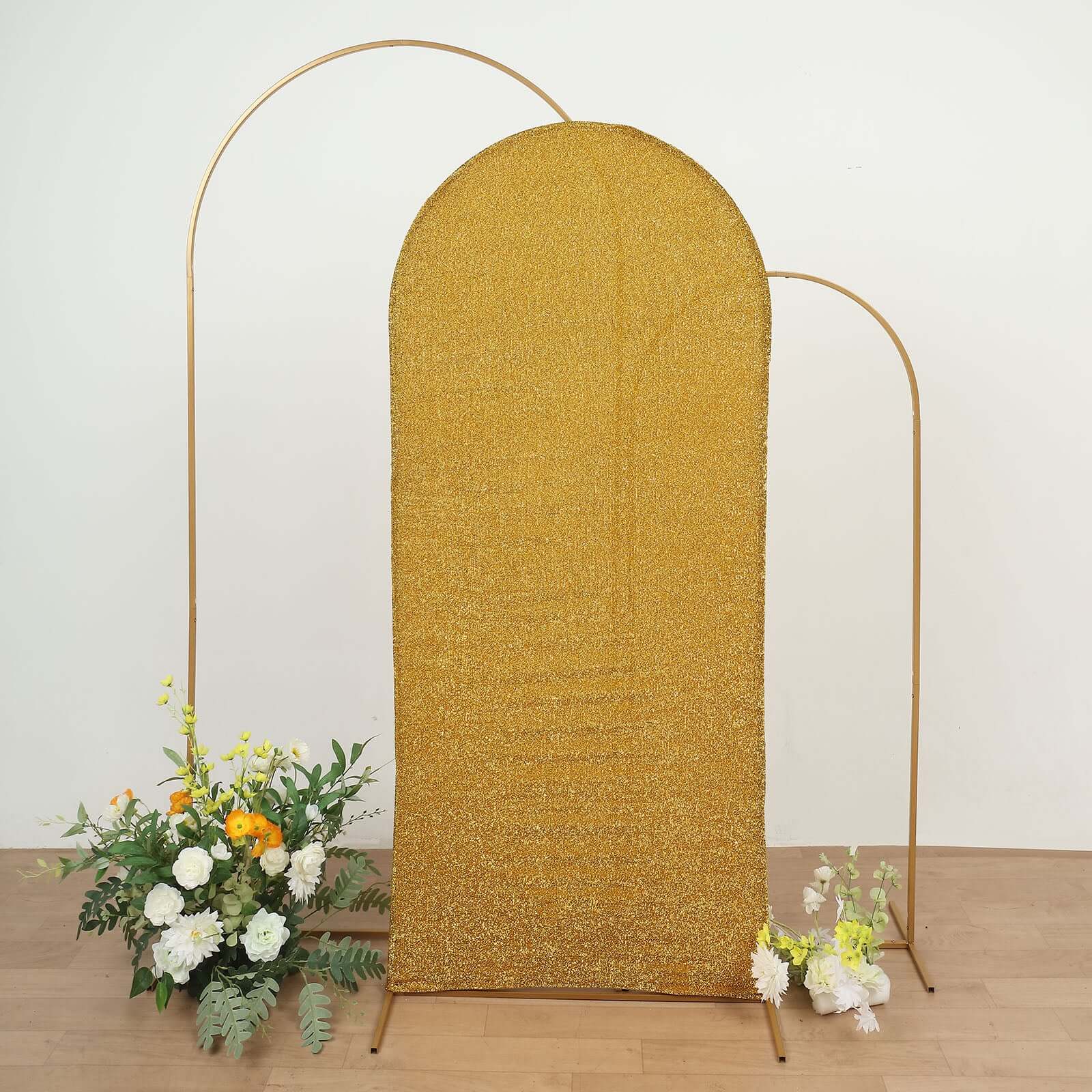 6ft Gold Shimmer Tinsel Spandex Cover for Round Top Wedding Arch - Ideal Choice!