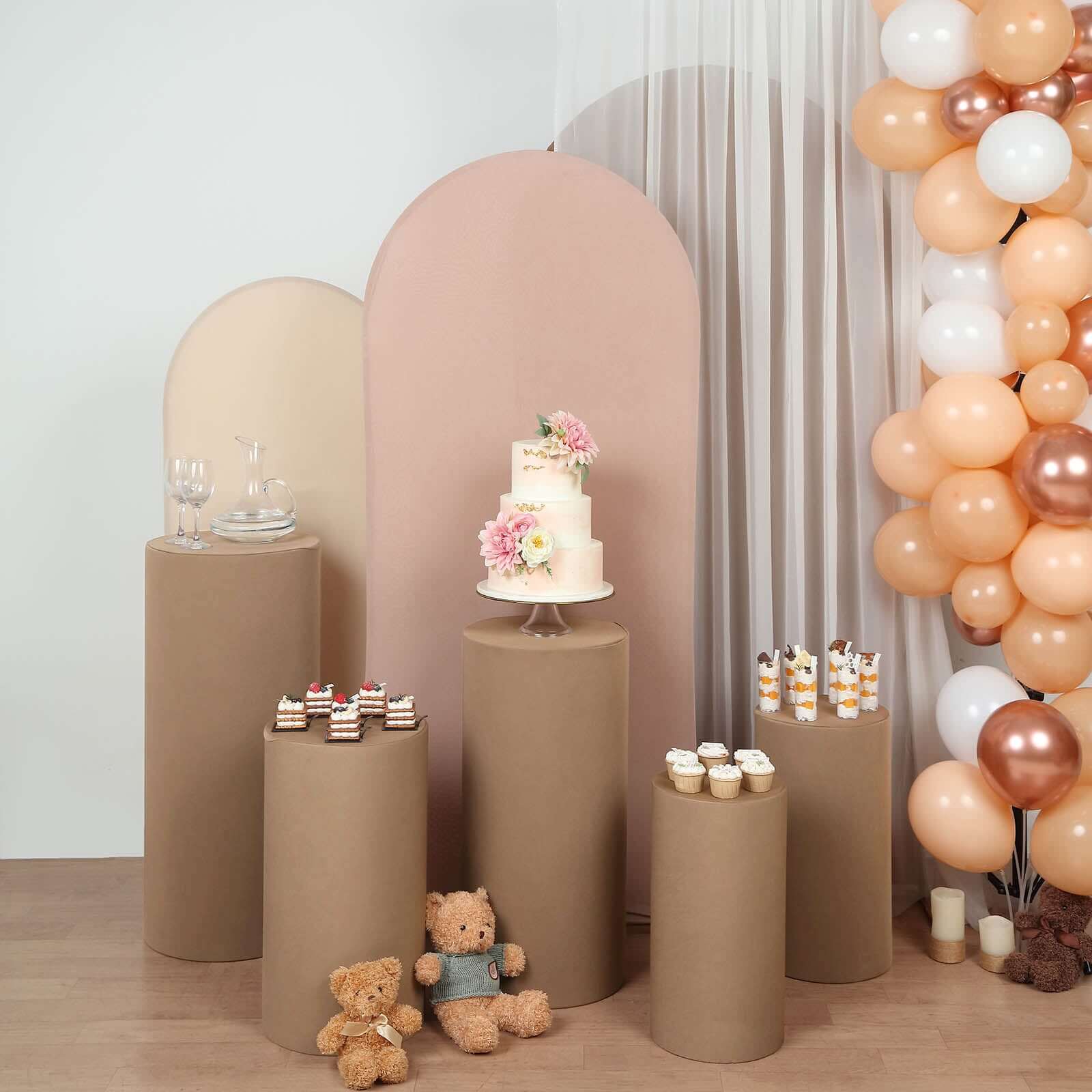 5-Piece Taupe Spandex Cylinder Pedestal Stand Covers - 160 GSM, Stretchable & Snug Fit