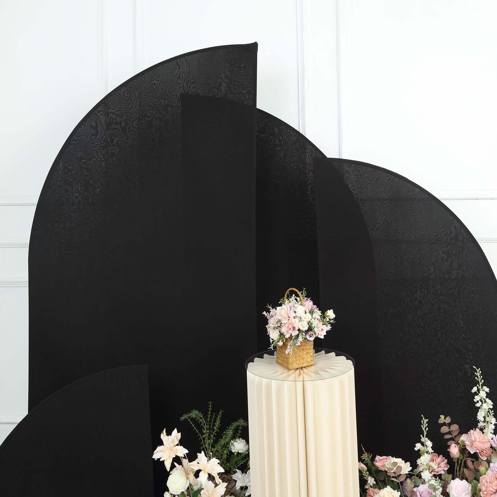 Hot Deal! Set of 4 Custom-Fitted Matte Black Spandex Half Moon Wedding Arch Backdrop Covers in 4 Sizes