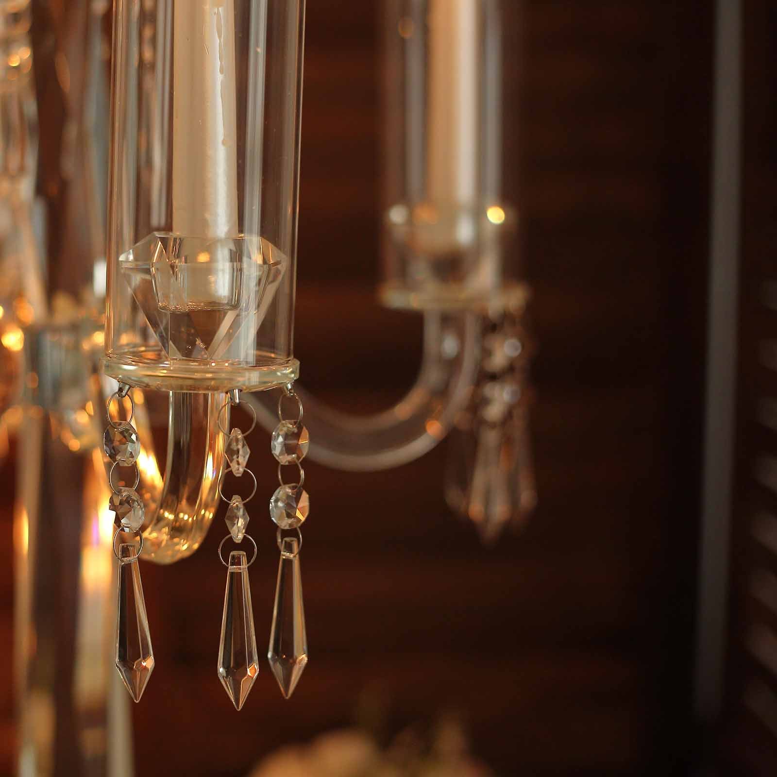 36-Inch 4-Arm Decorative Crystal Glass Taper Candle Holder Candelabra with Chandelier Chains
