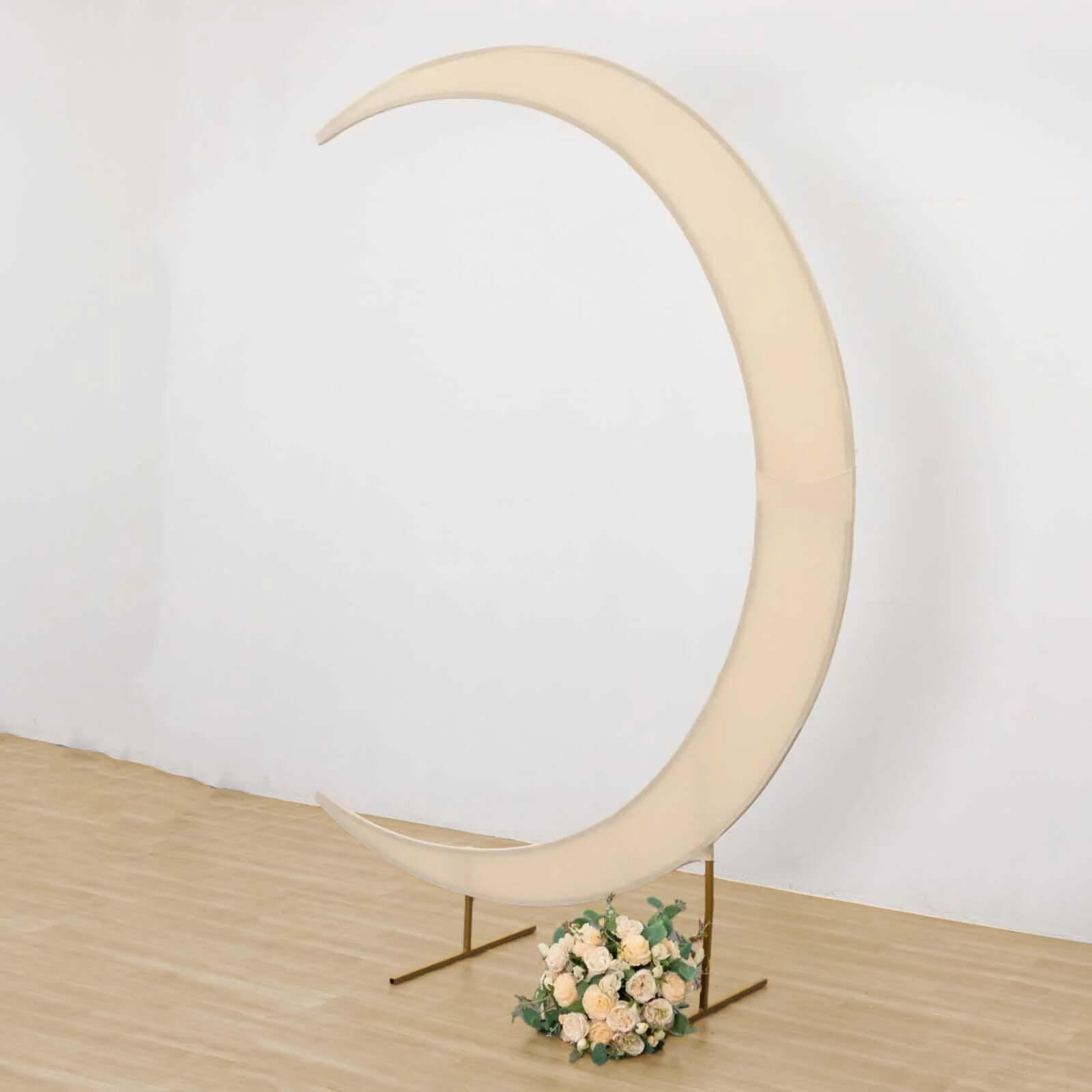 Custom-Fit 7.5ft Beige Spandex Crescent Moon Wedding Arch Cover - High Quality & Reusable