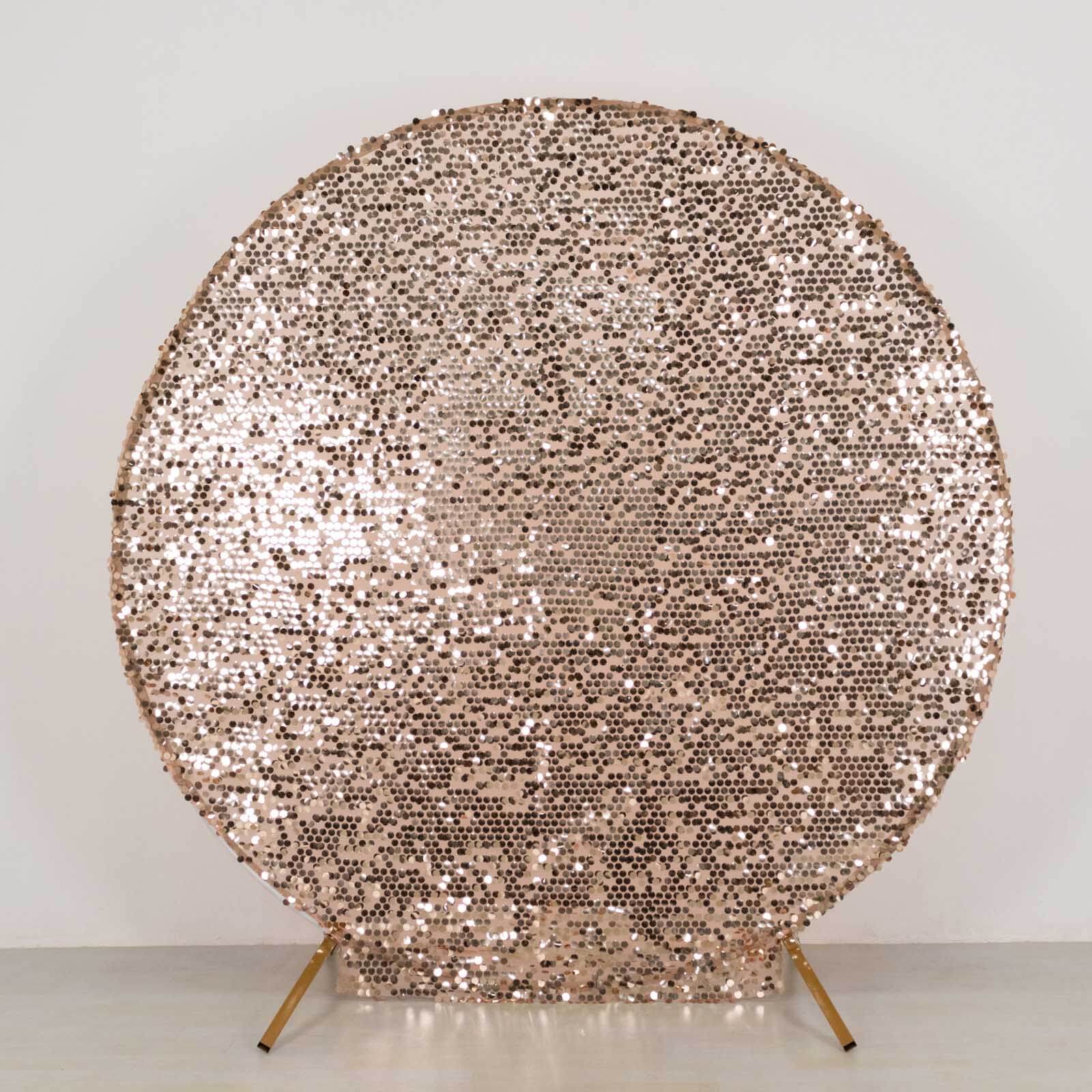 7.5ft Sparkly Rose Gold Sequin Cover for Round Wedding Arch Stand - Perfect Decor!
