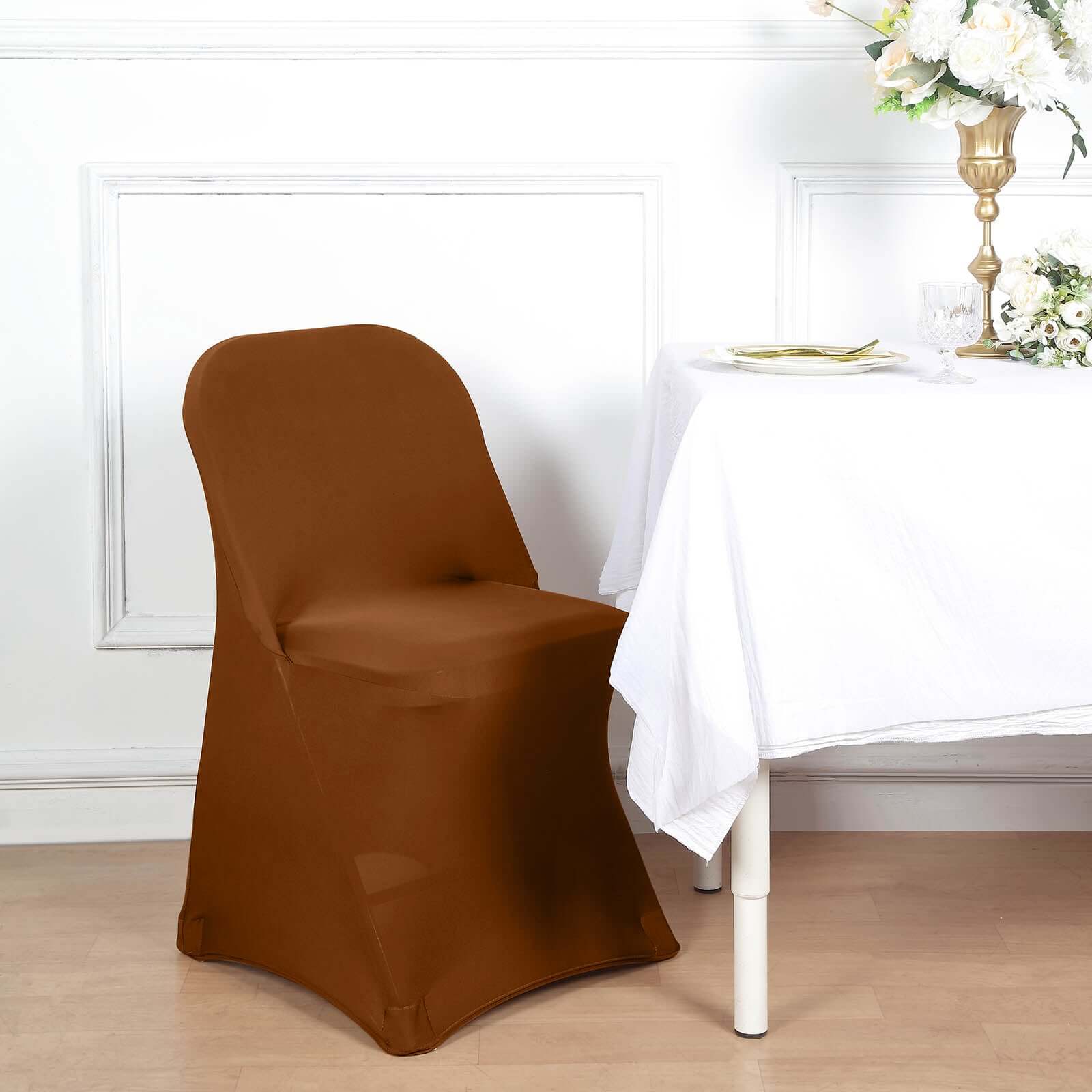 Reusable & Wrinkle-Resistant 160GSM Cinnamon Brown Spandex Stretch Slipcover for Folding Chairs
