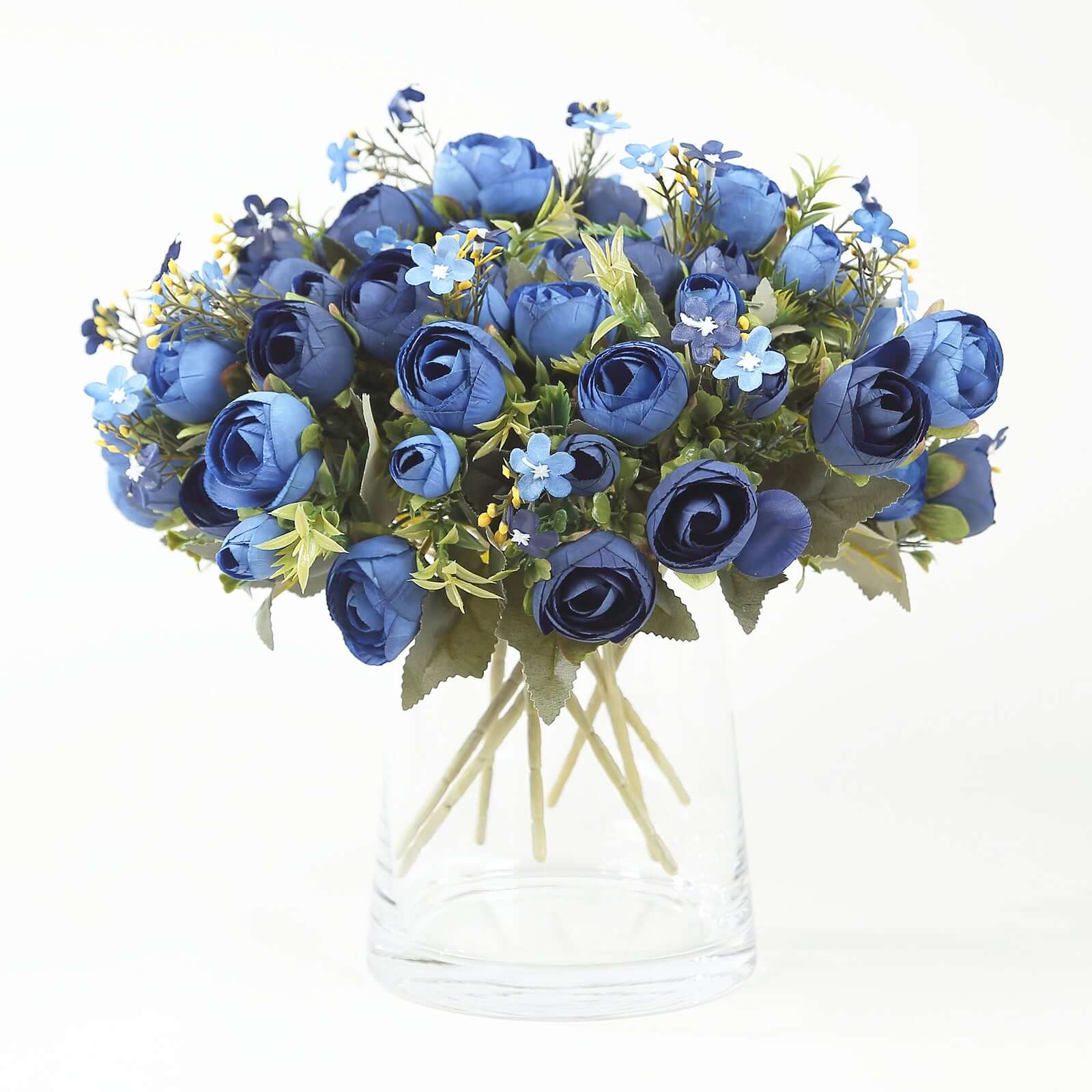 4-Pack Navy Blue Artificial Ranunculus Silk Flower Bouquets for Bridal and Decor