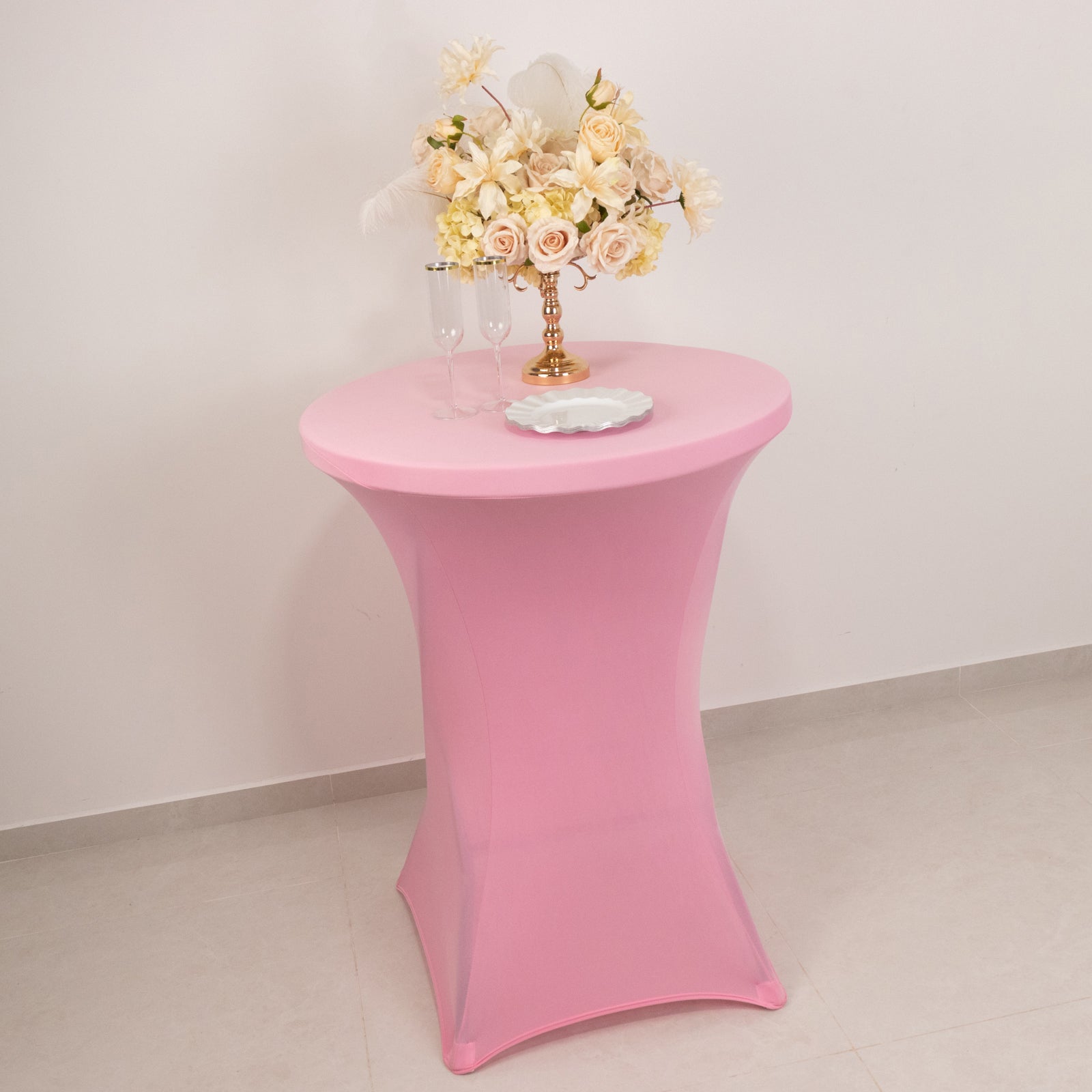 Pink Spandex Stretch Fitted Cocktail Table Cover - Easy Maintenance for 24-32