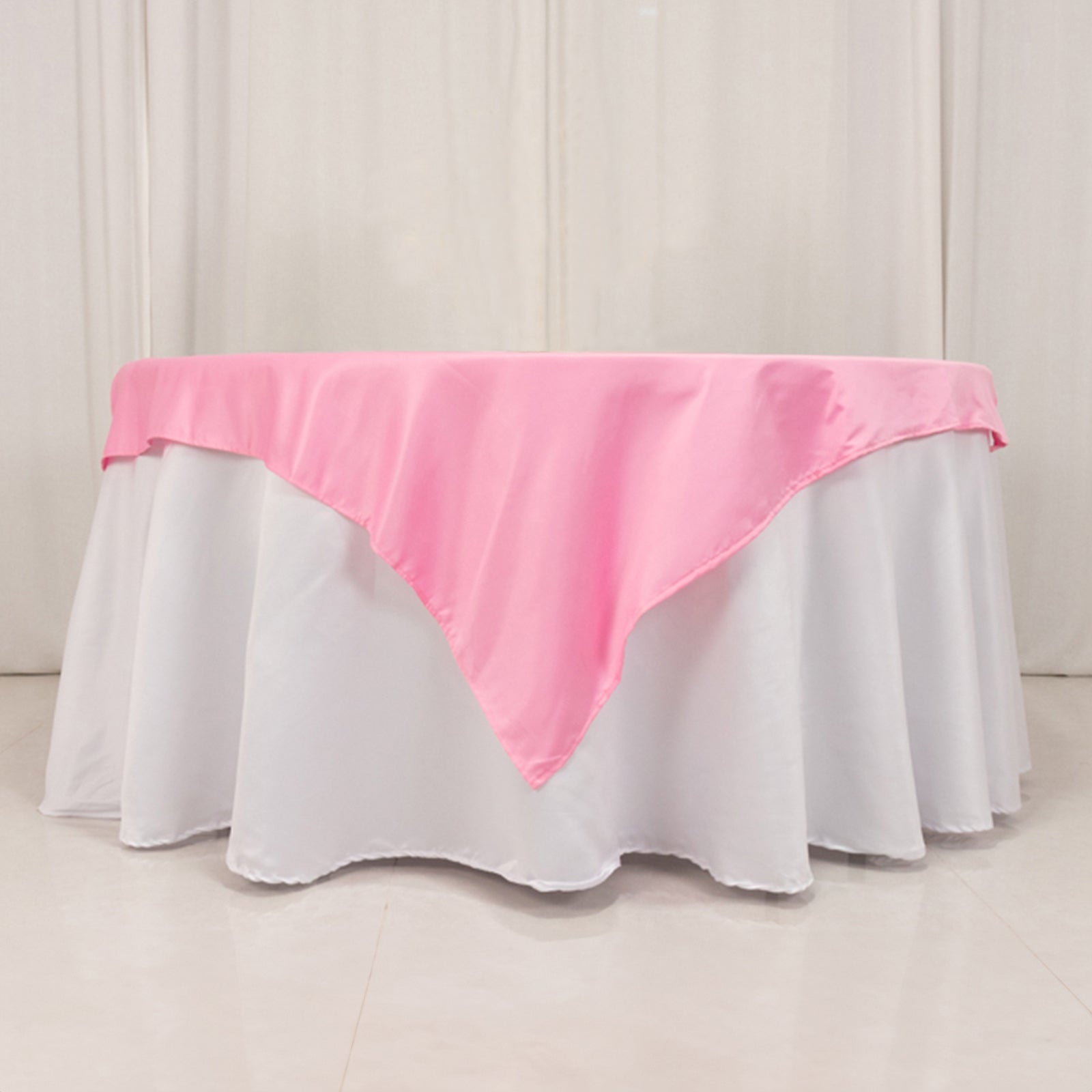 Pink Lamour Satin 54x54 Square Table Overlay - Durable Silk-Like Table Cover